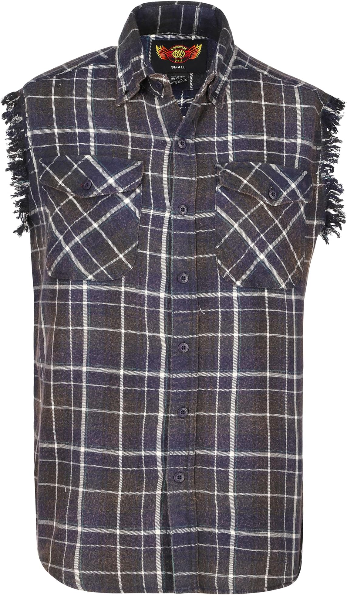 Plaid Flannel Casual Shirtโ 100% Cotton Sleeveless Shirts for Men