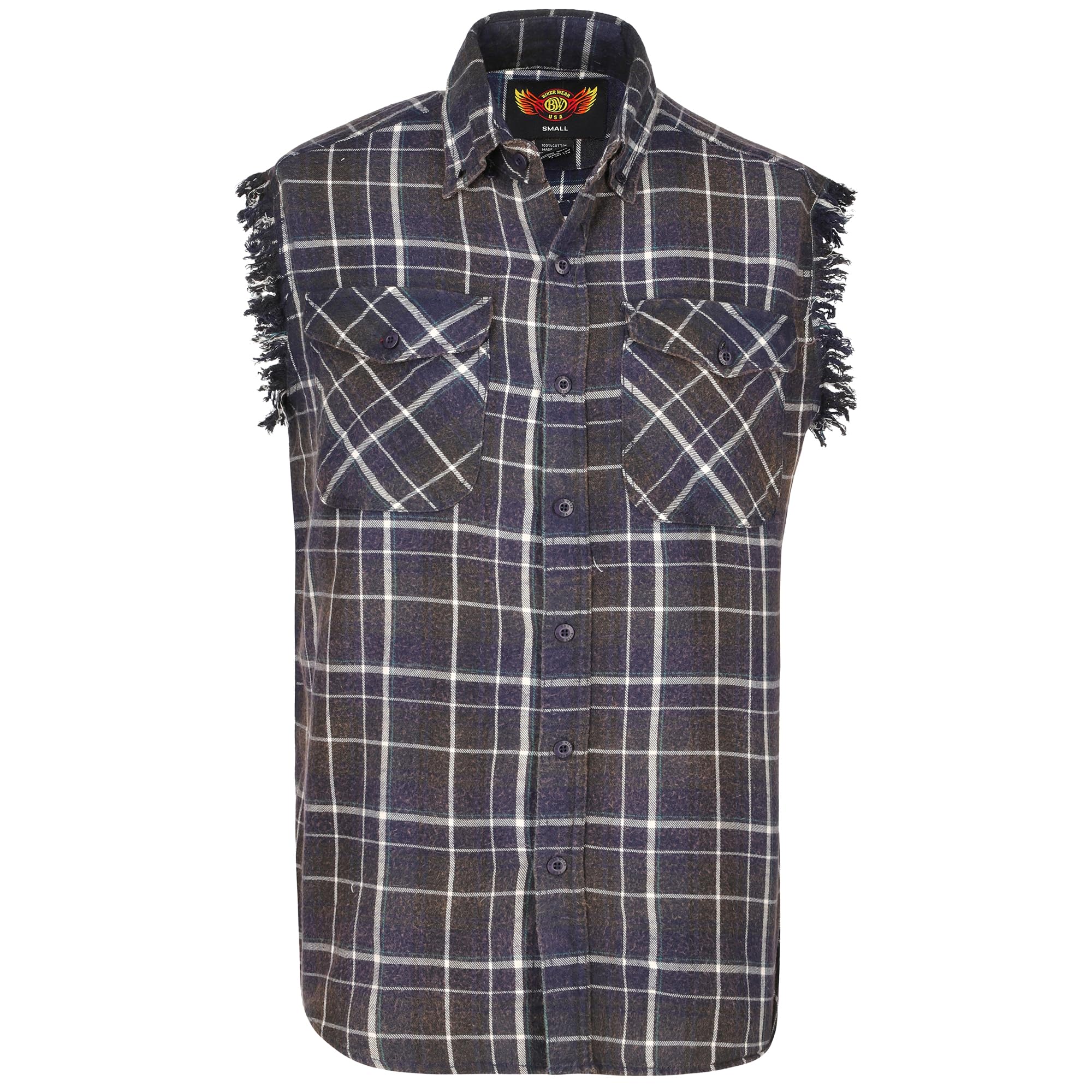 Plaid Flannel Casual Shirt– 100% Cotton Sleeveless Shirts for Men