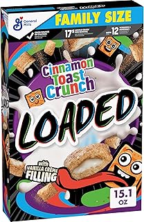 Cinnamon Toast Crunch Loaded Cereal, Cinnamon Sugar Cereal with Artificially Flavored Vanilla Crème Filling, Family Size, 15.1 oz