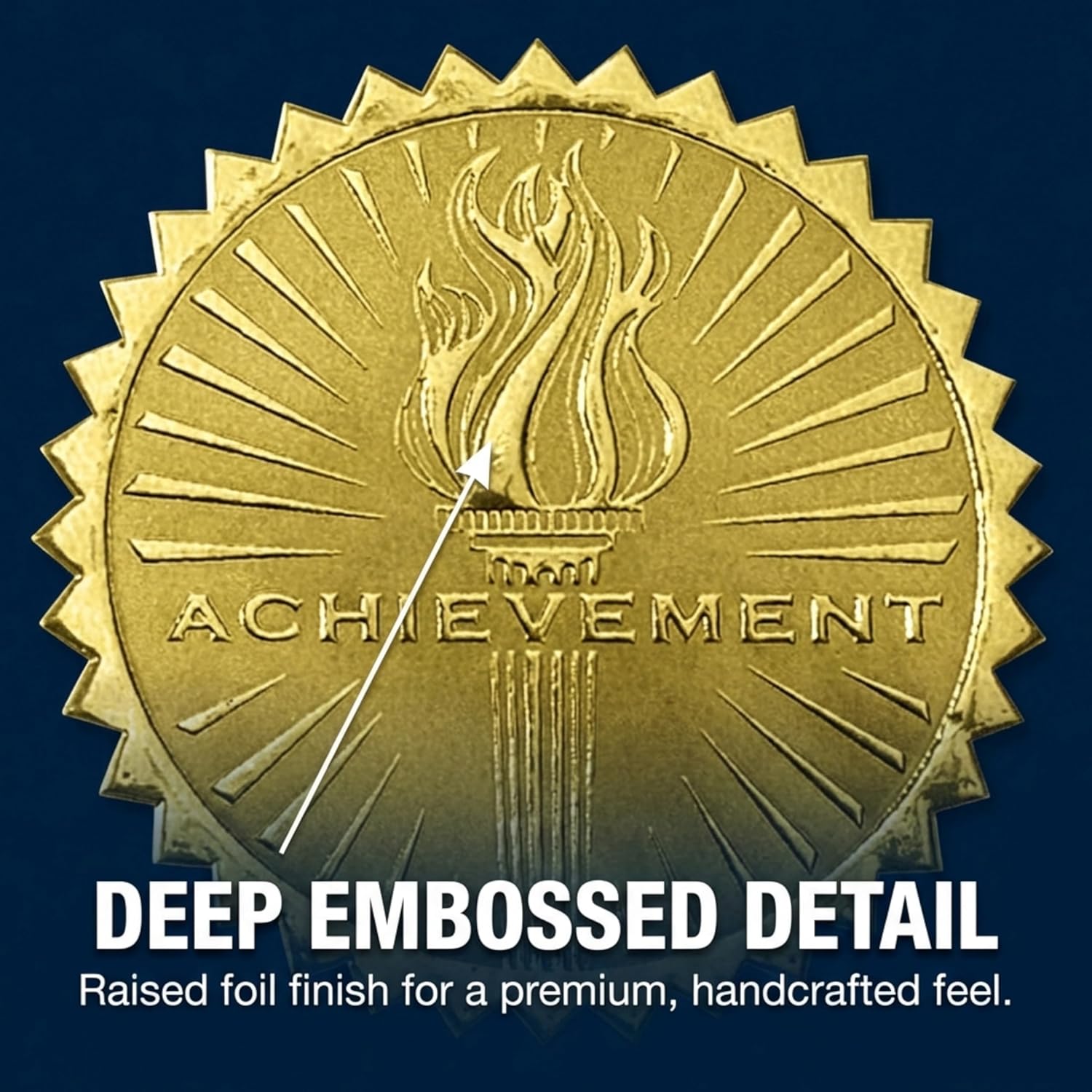 PaperDirect Deluxe Embossed Achievement Torch Gold Foil Certificate Seals, 2 Inch, Self Adhesive, 100 Count, Embossed Seals for Certificates, Achievement and Award Stickers for School, Work, Diploma - Image 2