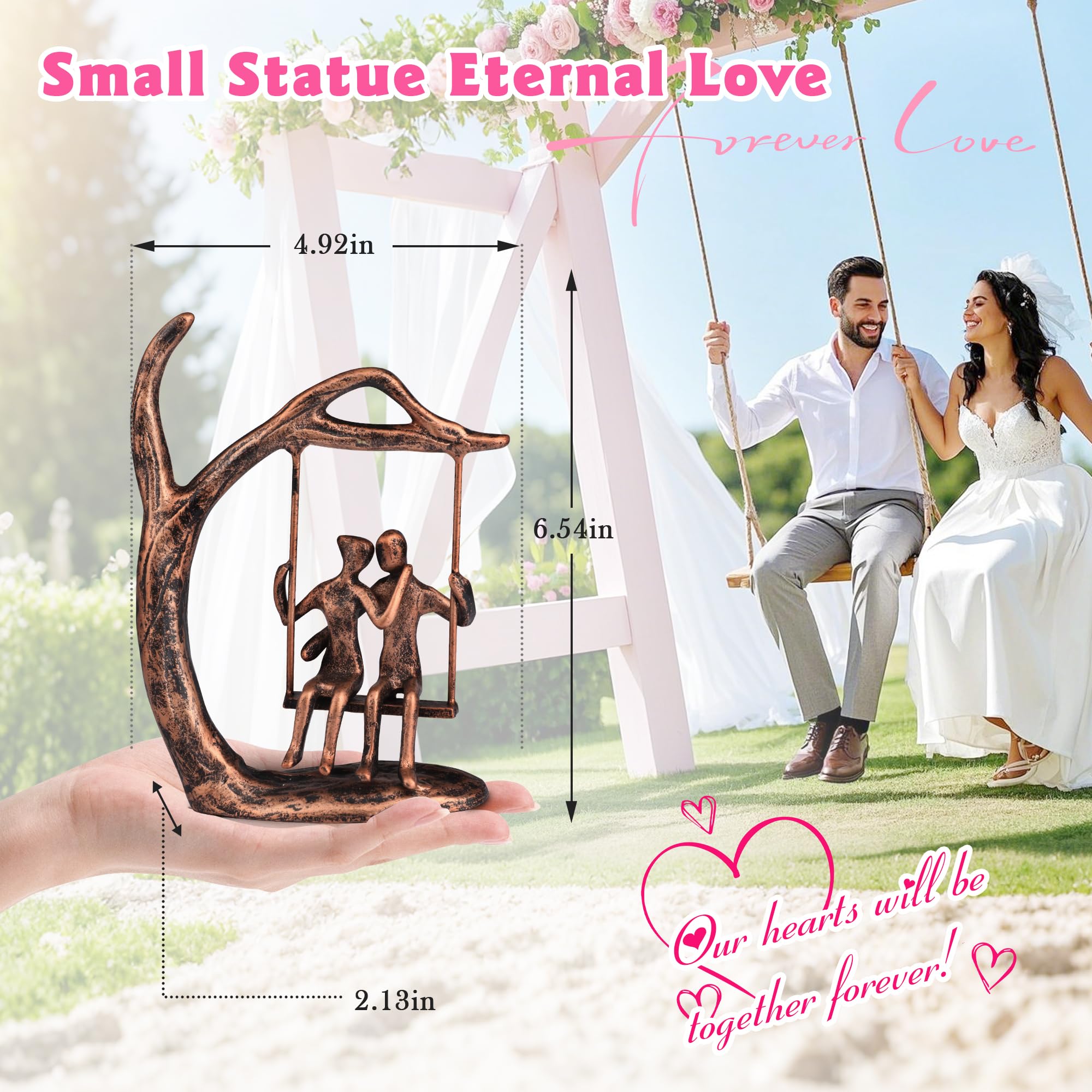 Kresecioo Anniversary Wedding Gifts for Couple/Her - Romantic Couple Statue in Love, Antique Bronze Metal Figurine Sweet Loving Together Iron Sculpture Decor, for Wife Husband Birthday Gifts