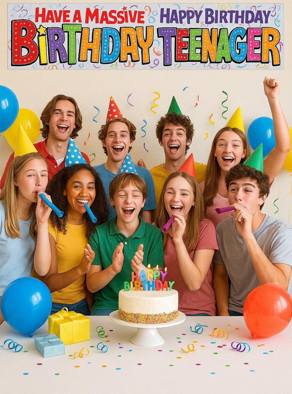 Age 13 Teenager Party Banner Decoration Happy 13th Birthday OMG Ur A Teenager Giant Extra Wide Party Garland Boy's Girl's Eco Friendly Holographic Shiny Sparkly Party Banner Party Banner