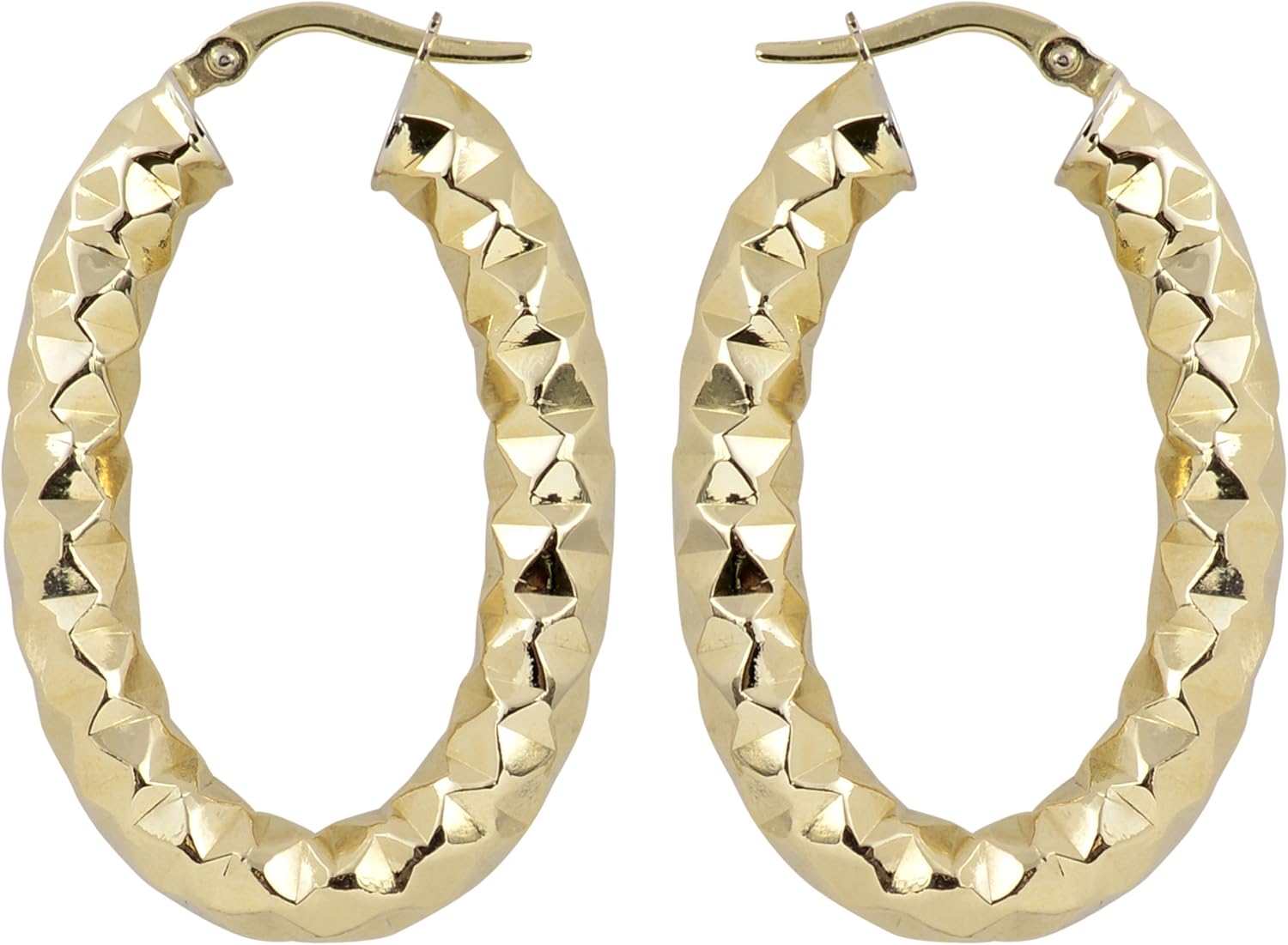 Kooljewelry 14k Yellow Gold 5 mm Bold Diamond-cut Oval Hoop Earrings - Image 2