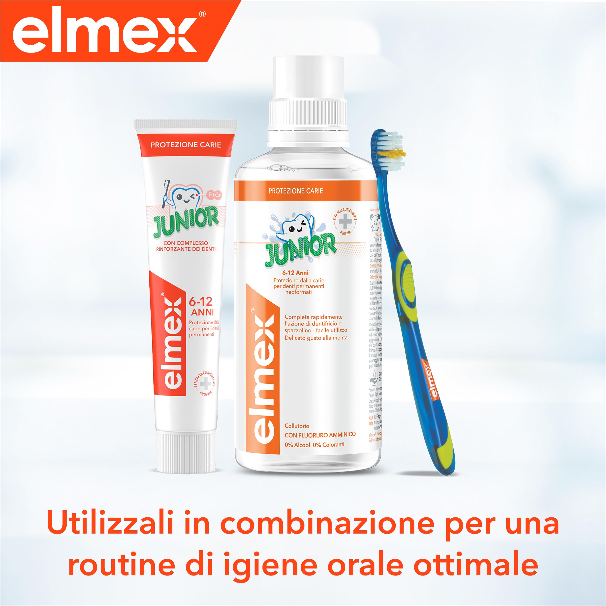 elmex Dentifricio Junior 6-12 Anni per Bambini 4x75ml | con Fluoruro Amminico | Protegge i Denti Dei Bimbi dalla Carie | Dentifricio Anticarie per Denti Permanenti | 0% Coloranti