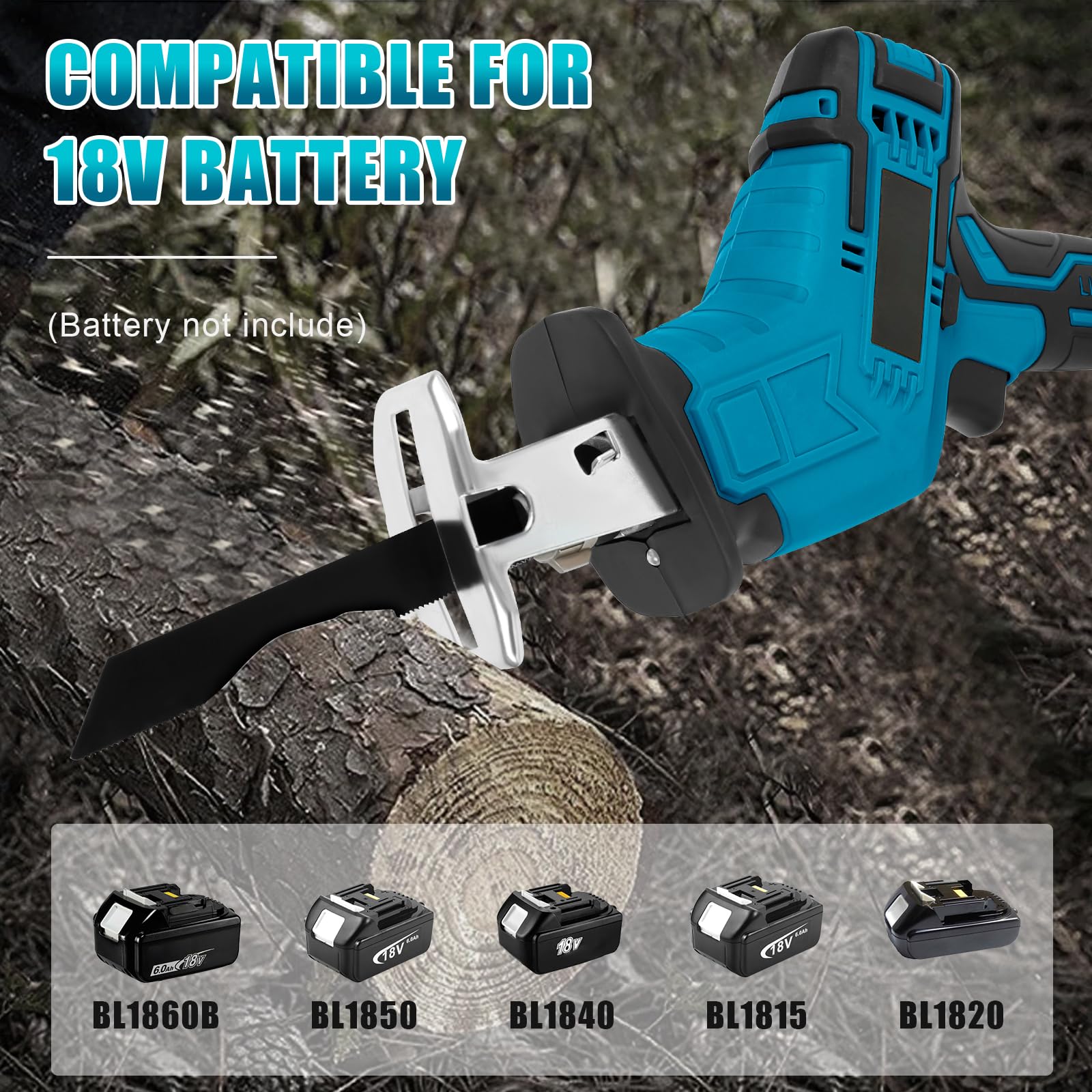 Scie Sabre Sans Fil Compatible avec Makita 18V, Scie Egoîne Electrique Sans Fil avec Verrou De Sécurité et Lumière LED, 0-3000Spm, 4 Lames pour la Coupe du Bois et du Métal (N'Inclut Pas la Batterie)
