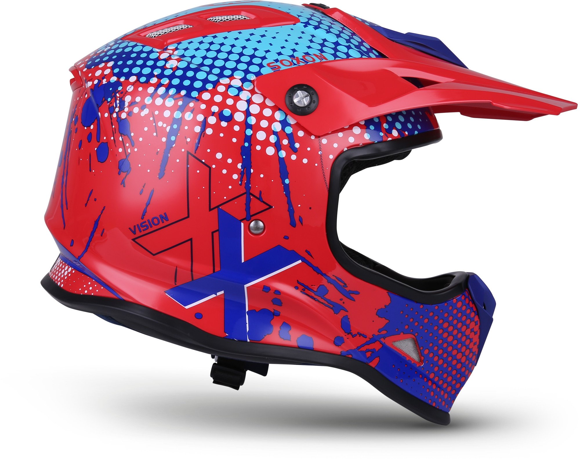 Soxon® SKC-33 „Fusion Green“ · Kinder Cross-Helm · Motorrad-Helm MX Cross-Helm MTB BMX Cross-Bike Downhill Off-Road Enduro-Helm · ECE 22.05 Schnellverschluss SlimShell Tasche XXS–S (49-54cm)