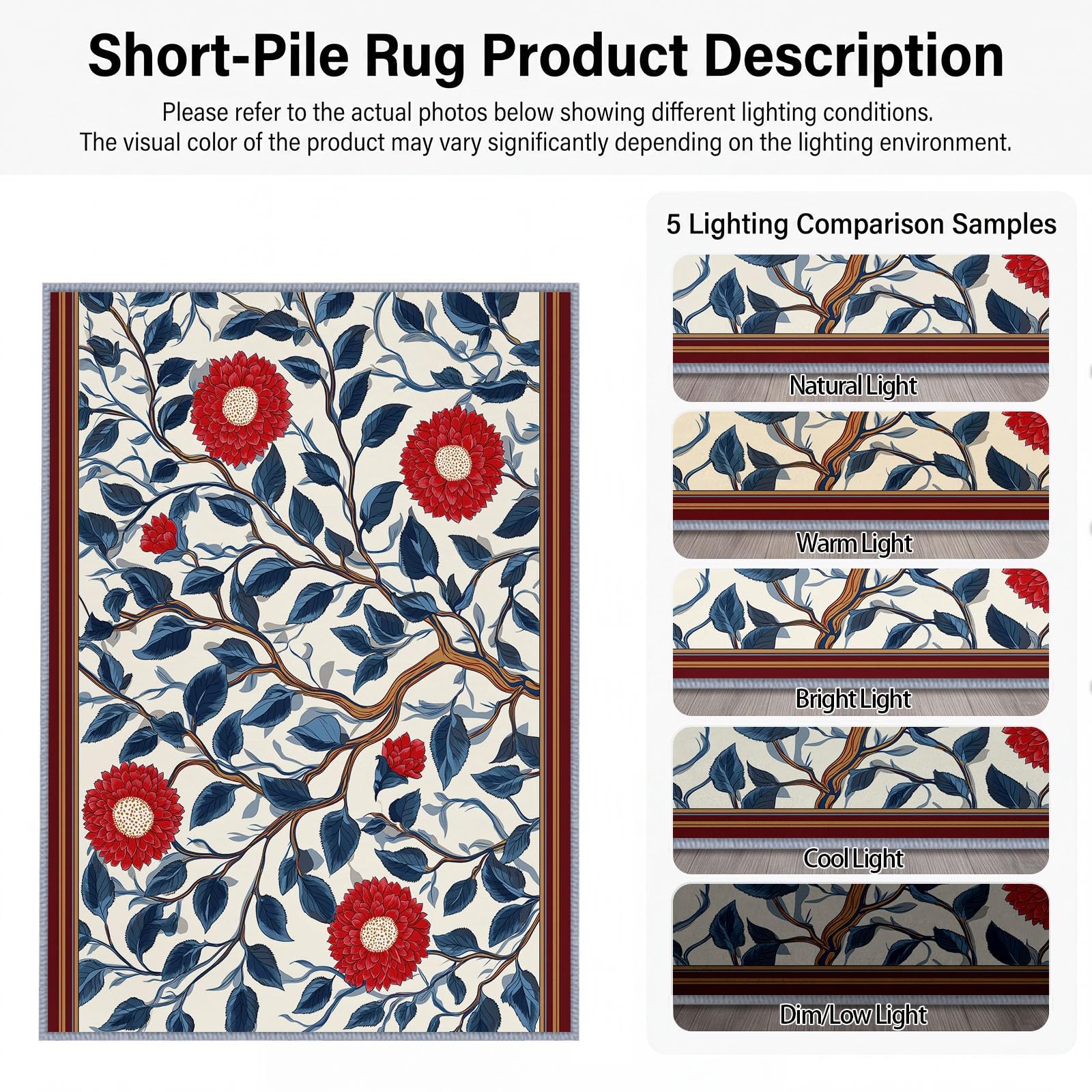 Générique Tapis Salon Motif Floral Rouge Oriental Vignes 100 x 160 cm, Lavable en Machine Tapis de Sol Vintage Traditionnel Doux Antidérapant pour Entree Interieur, Chambre, Salle à Manger
