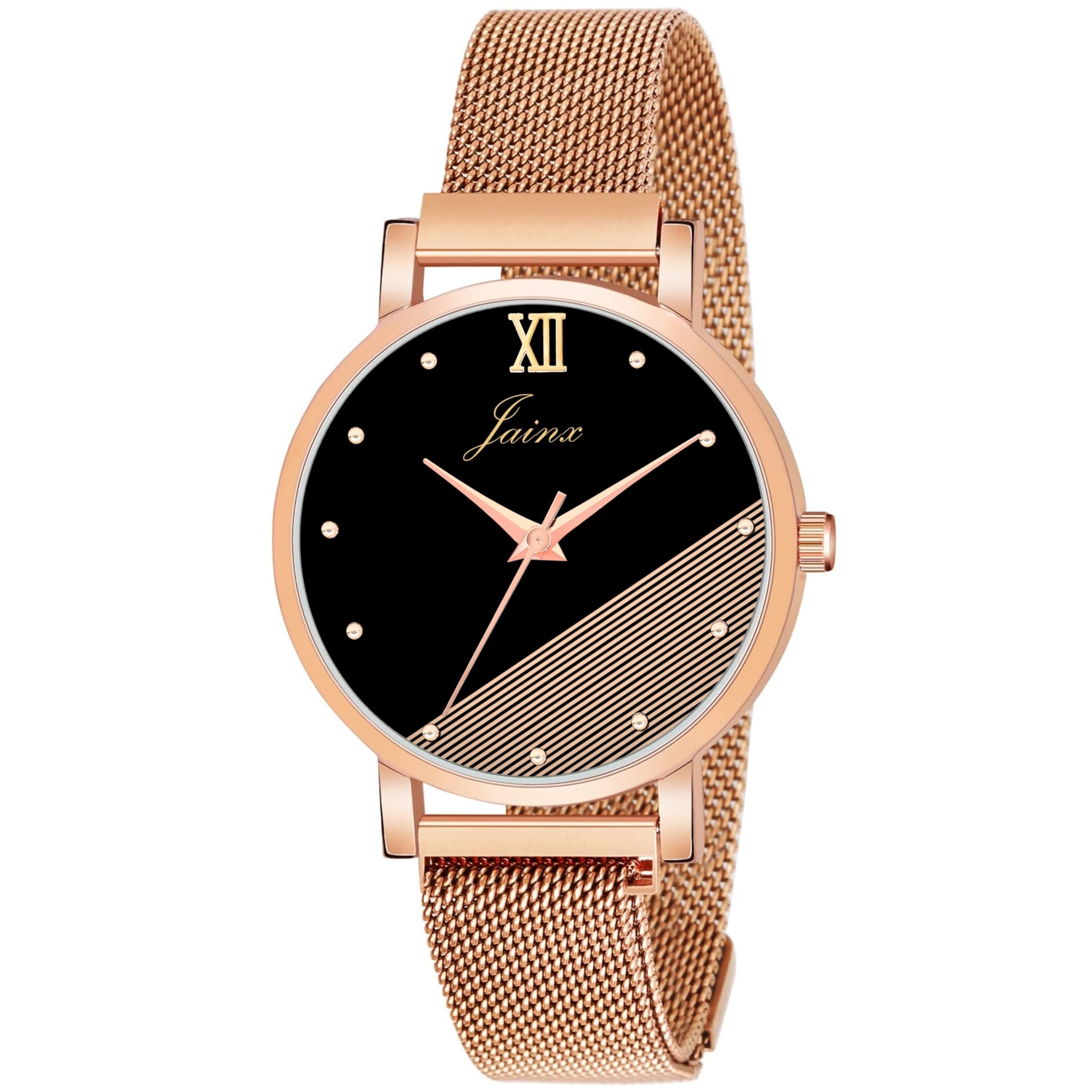 jainx Black Dial Rose Gold Mesh Chain Analog Wrist Watch for Women - JW8567 (B0D1MKM1G4) Amazon Price History, Amazon Price Tracker