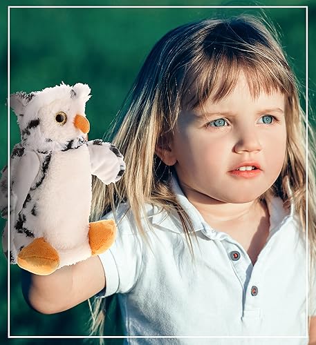 Miniatura 7 de DolliBu Marioneta de mano de peluche de búho blanco para niños, juguete de marioneta de peluche suave, juegos de espectáculos de marionetas para