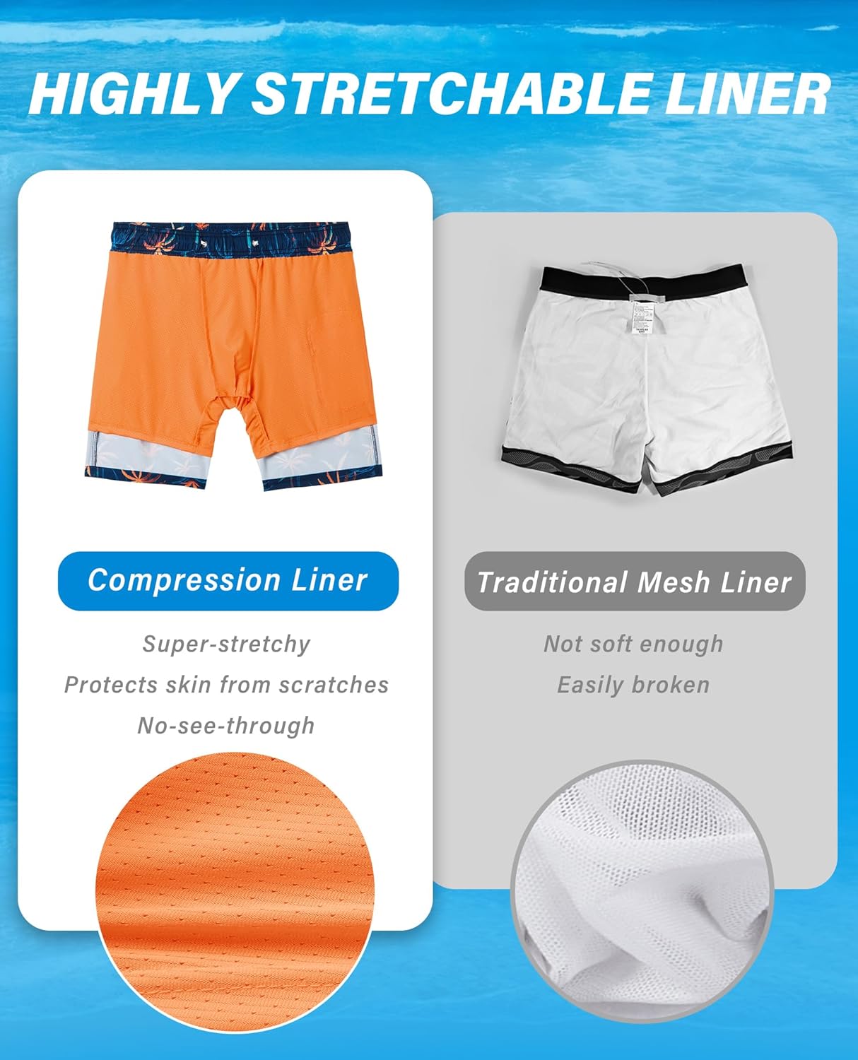 7inch Mens Swim Trunks with Compression Liner Mens Bathing Suit Zipper Pocket Quick Dry Stretch Palm Tree Leaf 2in1 - Image 5