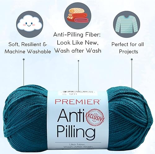 Miniatura 8 de Premier Yarns DK Cream 1107-02 (6 madejas, el mismo lote de tinte) DK Light Worsted #3 - Hilo acrílico antibolitas para ganchillo y tejer con bolsa