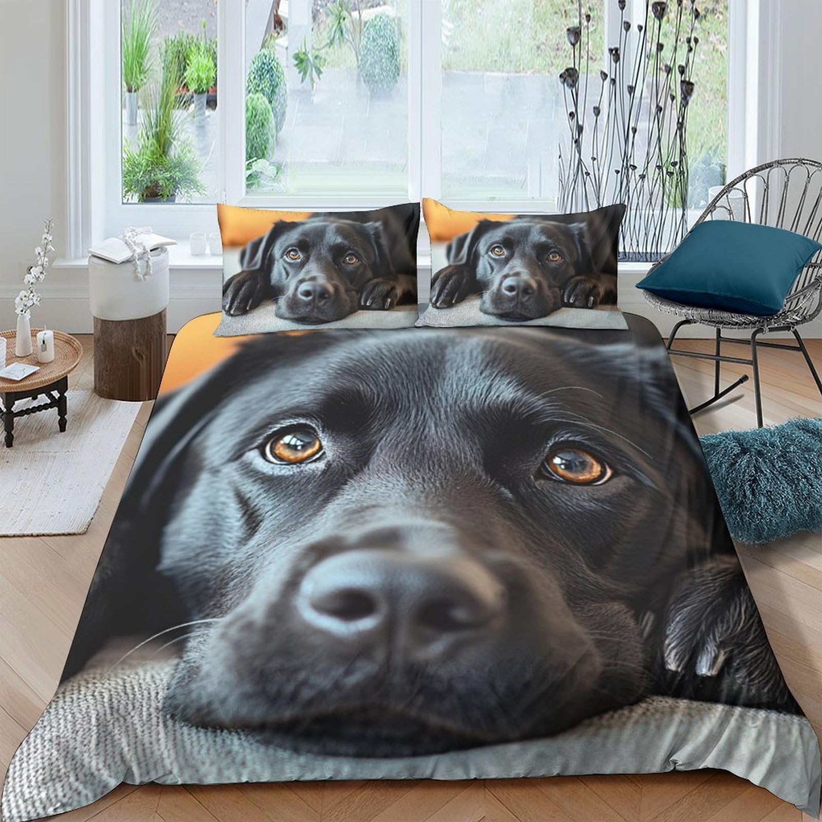 Ctjqhvkz Style-5 3D Printed Black Labrador Fitted Sheet Microfiber Soft Dog Face Bed Cover For Bedroom Guest Room Dorm Decor Single（135X200cm）