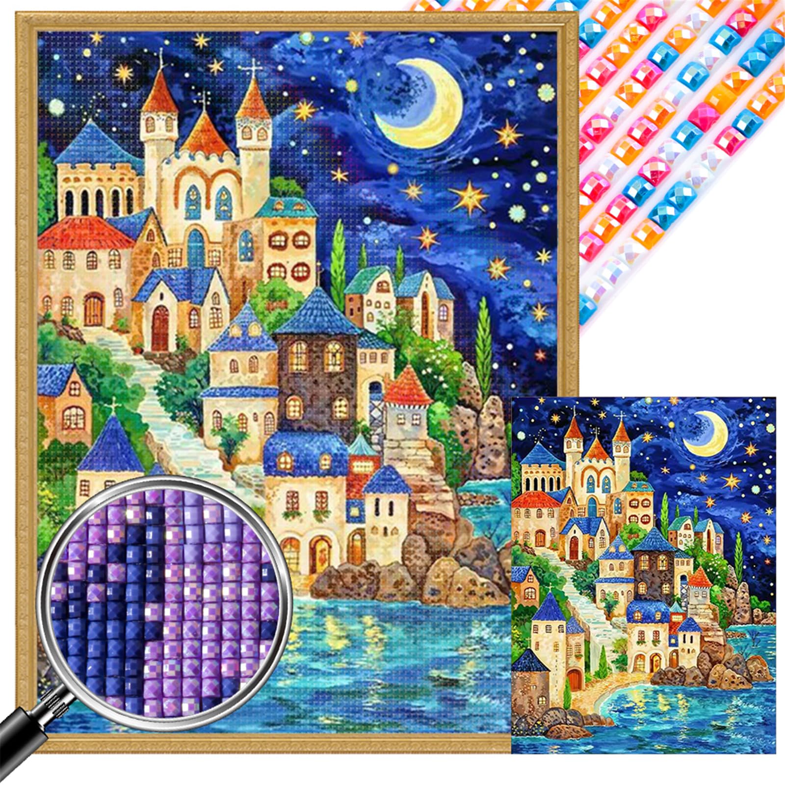 POETRYDRAW Seaside Cottage 5D DIY Full Square Drill Diamond Art Painting Kits for Adults Home Decor Diamonds Paintings Gem Art 50x65cm