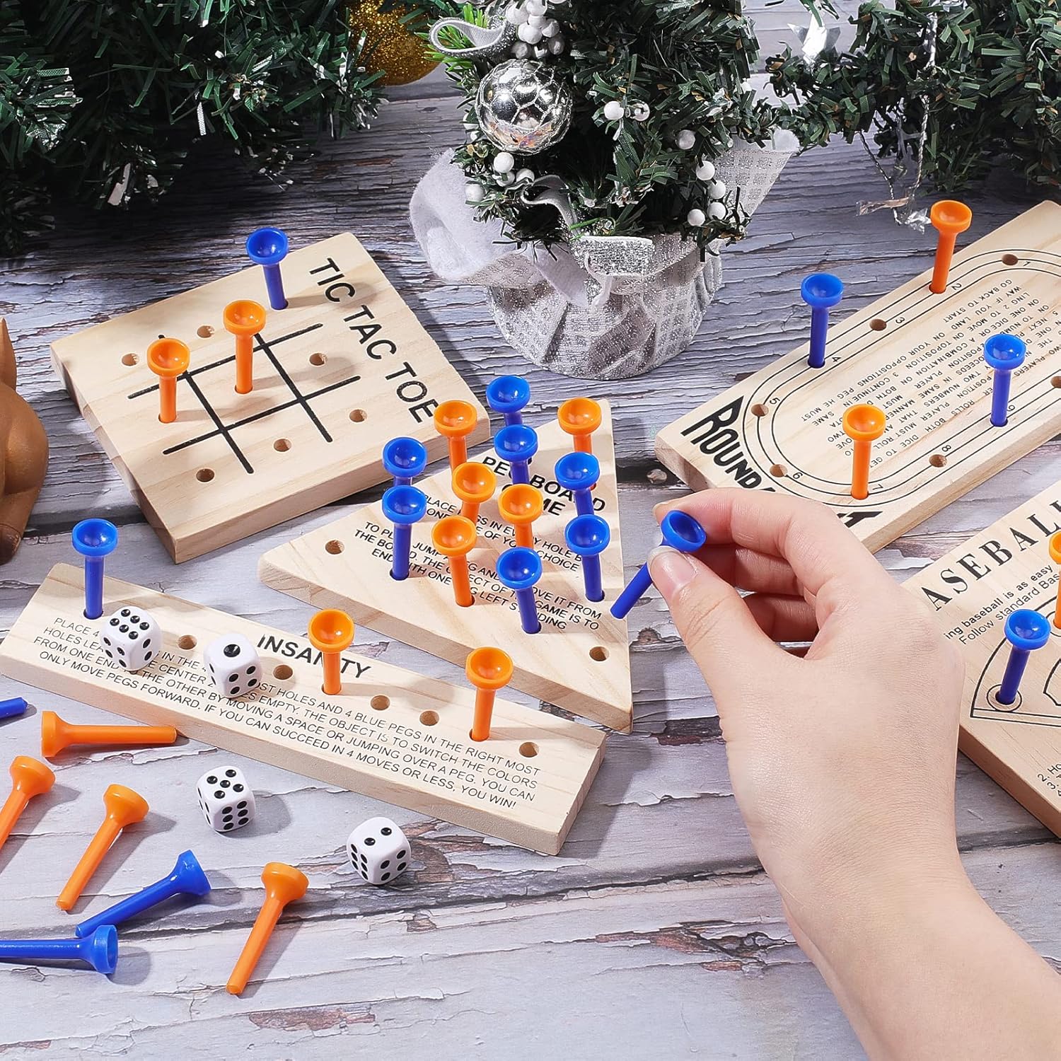 Family Friendly Wooden Peg Board Game Set with Plastic Pieces