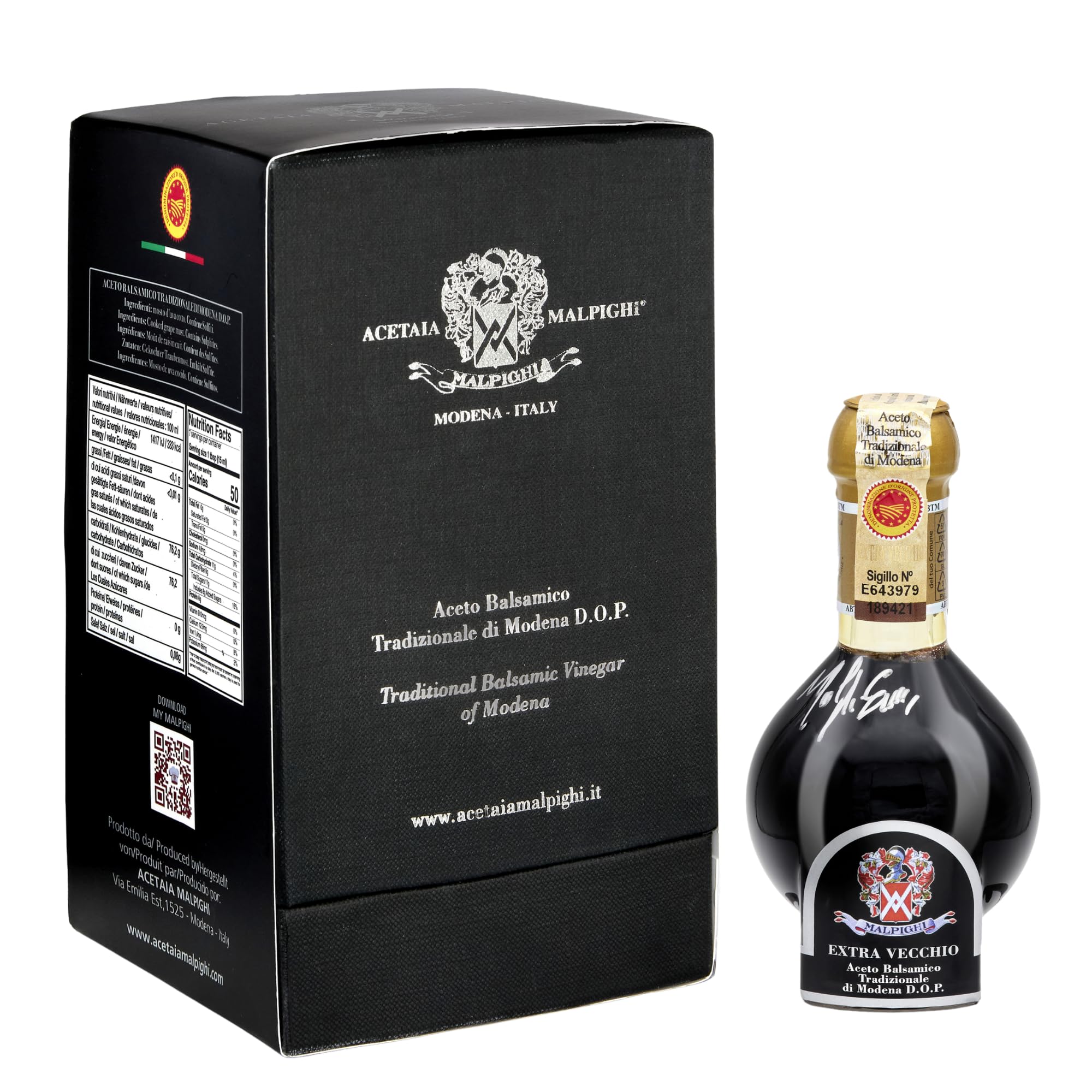 Acetaia Malpighi – Vinagre Balsámico Tradicional de Módena DOP Extravecchio Ermes Malpighi – 100 ml – Solo Mosto Cocido – Selección de Alta Gastronomía