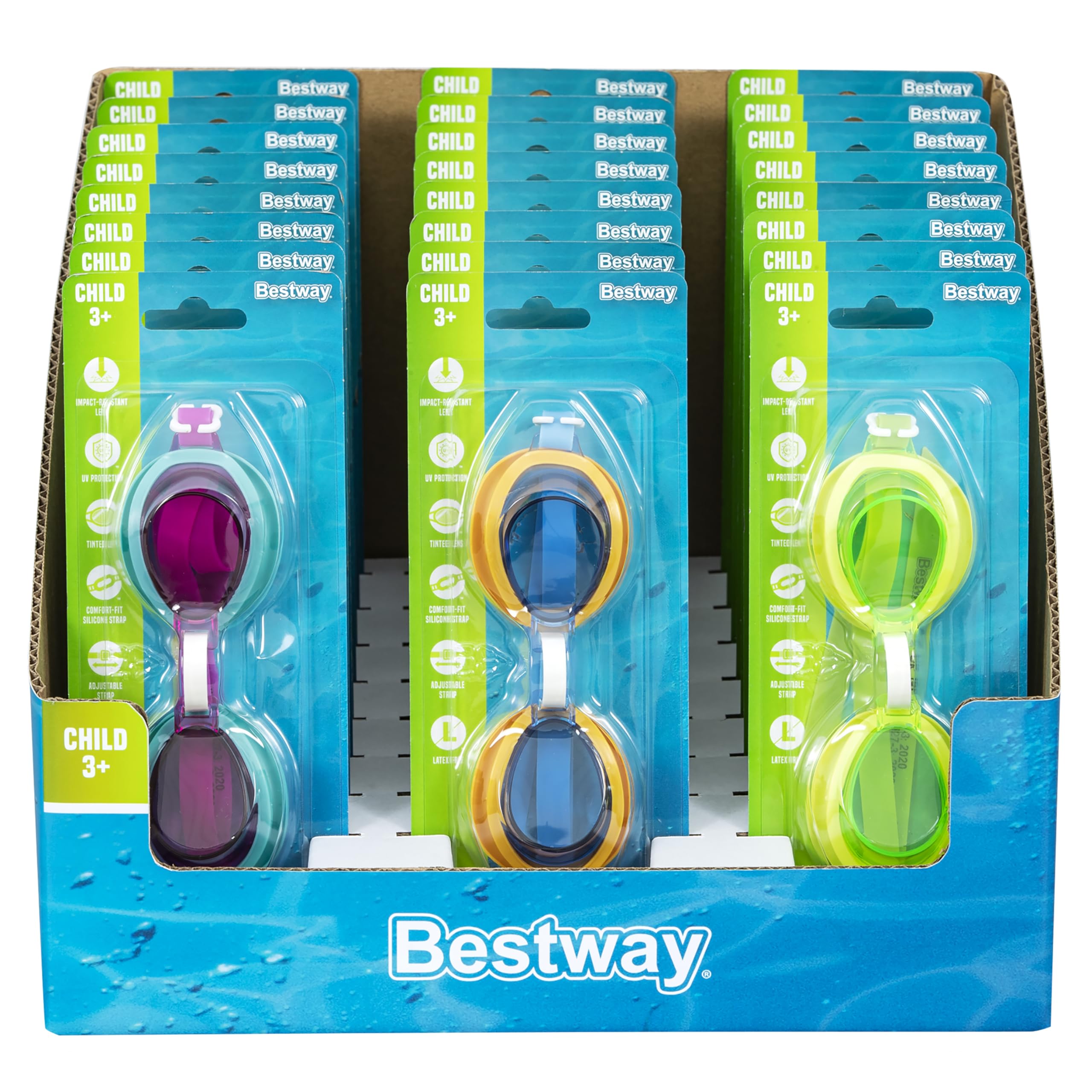 Bestway® Verkaufsdisplay für Schwimmbrille Aqua Burst Essential™ ab 3 Jahren, 24 Stück, sortiert