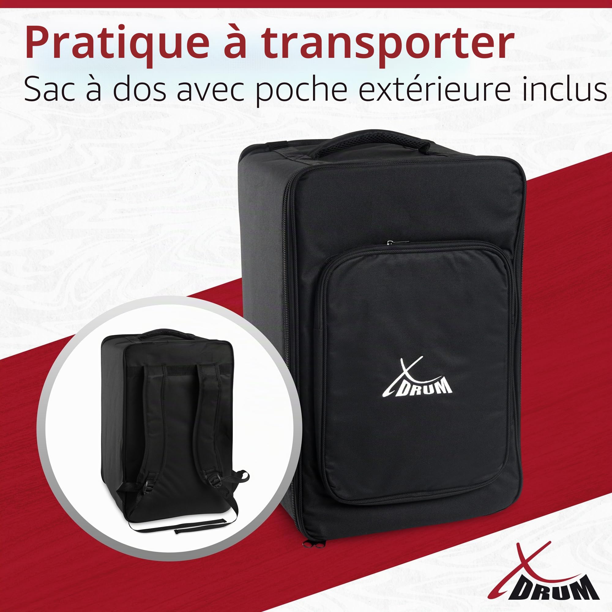 XDrum Cajon Peruana Koa, Table d’impact en Koa de 3 mm, 5 cm, Poids: env. 4 | Sons de basse et caisse claire très différenciés et présents, Corps en bouleau 9 mm (7 plis), Clap Corners réglables, 5 cm
