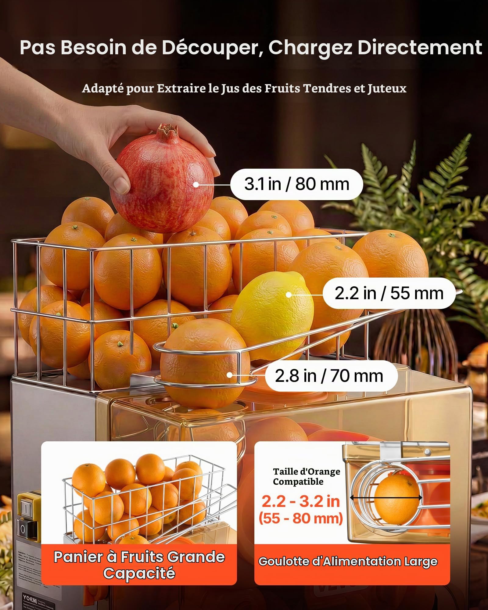 VEVOR Presse Agrumes Pro Extracteur de Jus Électrique 120 W avec Robinet, Pour Bar à Jus Restaurant Supermarché Primeur, Presse Orange Commercial, Rendement Élevé de 20 Oranges/min, Avec Bac à Écorces