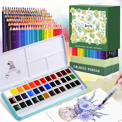 Arrtx - Juego de lápices profesionales de colores de 126 colores con juego de pintura de acuarela MeiLiang, 36 colores vivos, perfectos para