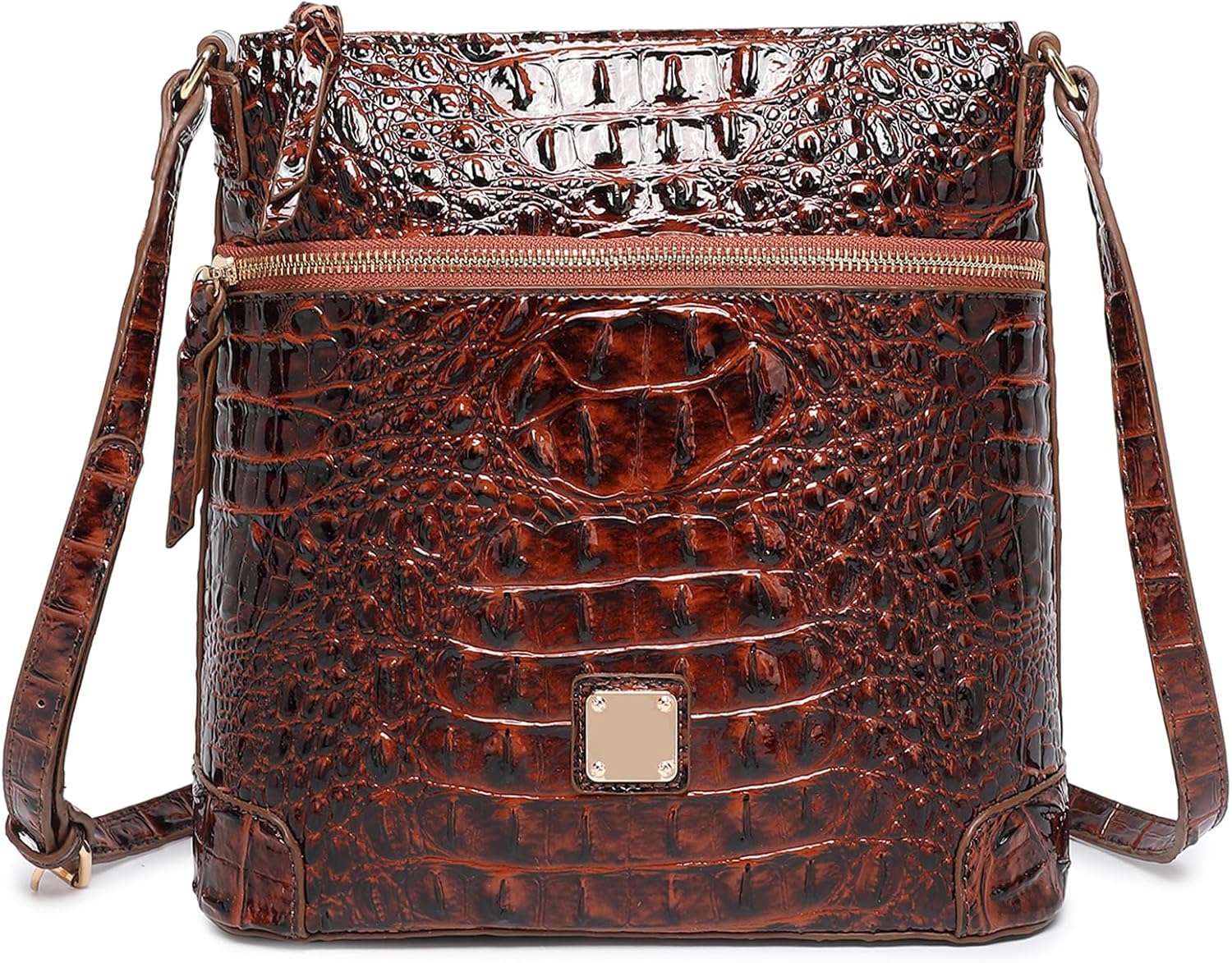 Women Crocodile Shoulder Flat Square Handbag Trendy Elegant Stylish bag Ladies Leather Crossbody Purse