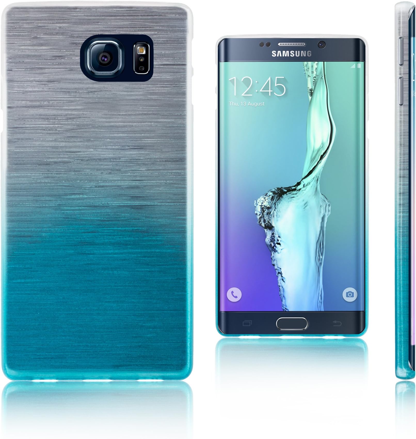 Xcessor Transition Color Flexible TPU Case for Samsung Galaxy S6 edge+ SM-G928A. With Gradient Silk Thread Texture. Transparent/Light Blue
