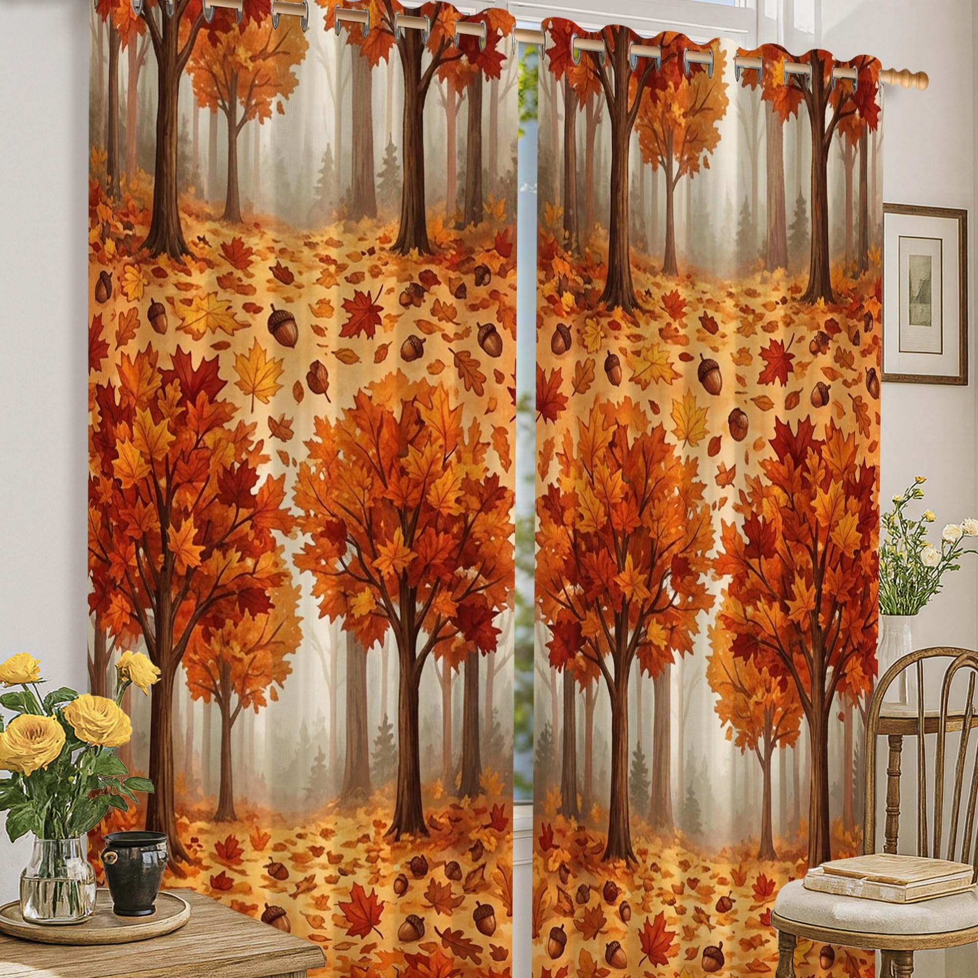 Rideaux occultants orange automne pour la décoration de chambre d'enfant paisible