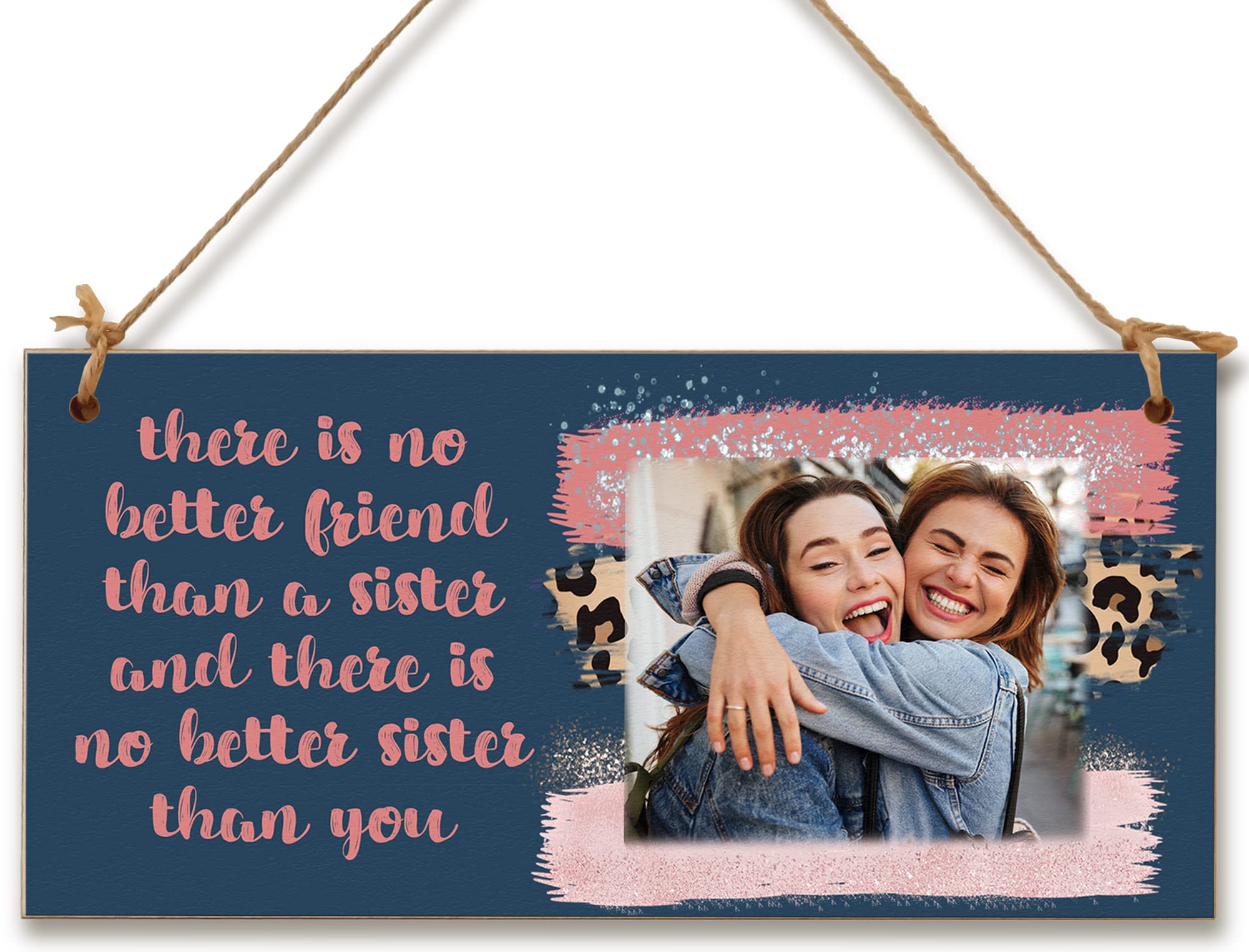 The Plum Penguin Brown, Blue Personalised Wooden Plaque With Photo Best Sister Friend Friendship Bffs Bestie Family Hanging Door Sign Gift Home Décor