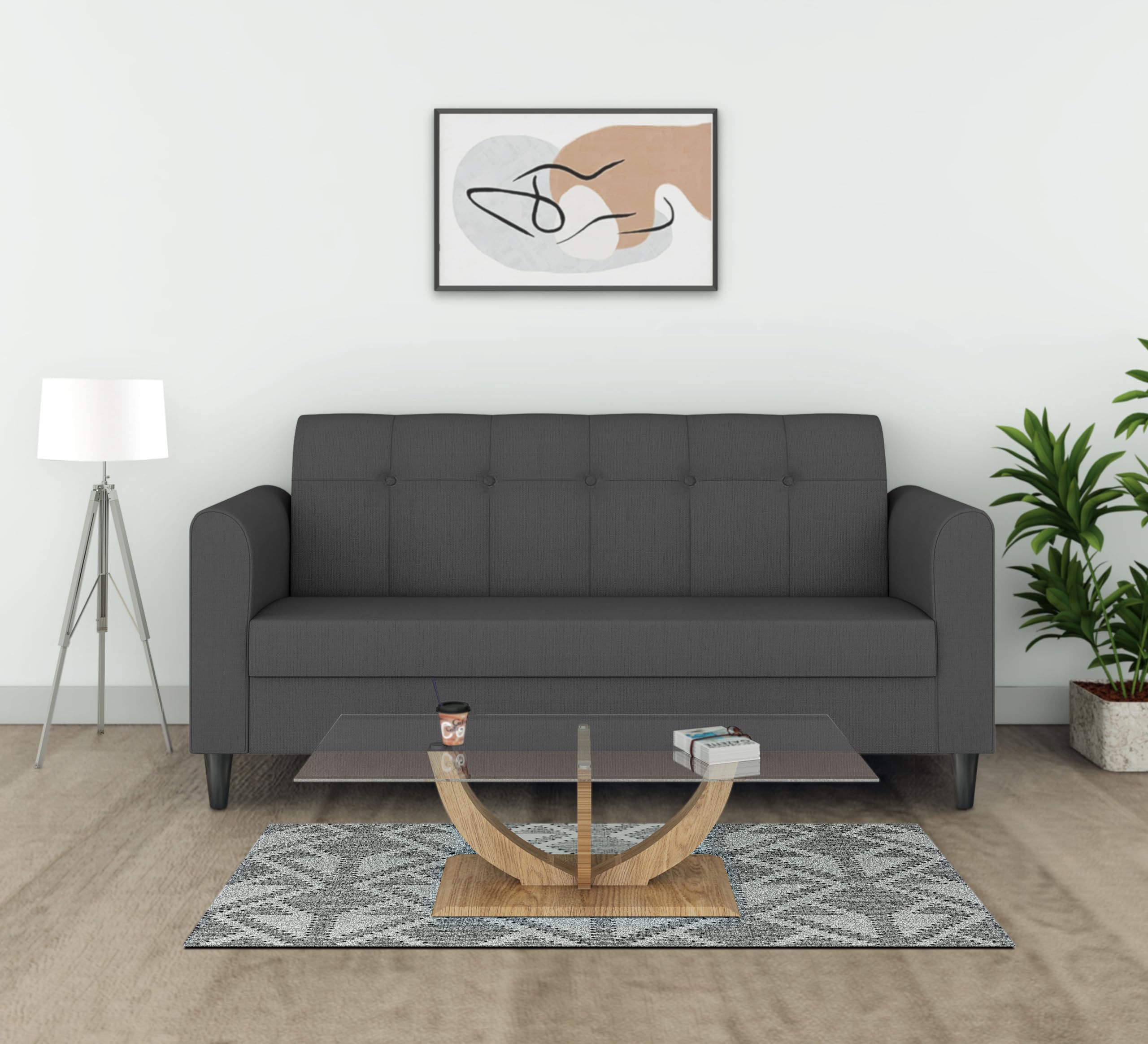 Adorn India Wood Rio Elegant 2 Seater Sofa (Grey)