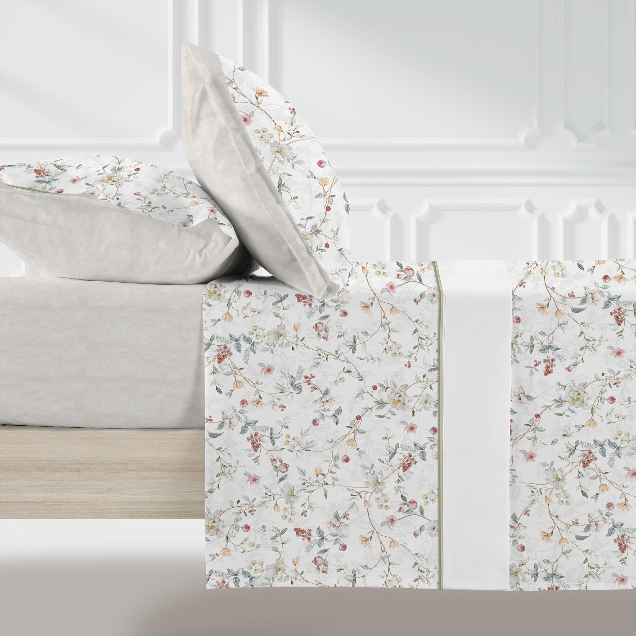 Juego de Sábanas Coquette Wash Manterol · 100% algodón natural · 150 hilos · Estampado floral romántico · Funda almohada y bajera ajustable · Incluye bolsa de tela reutilizable (Cama 135/140cm)