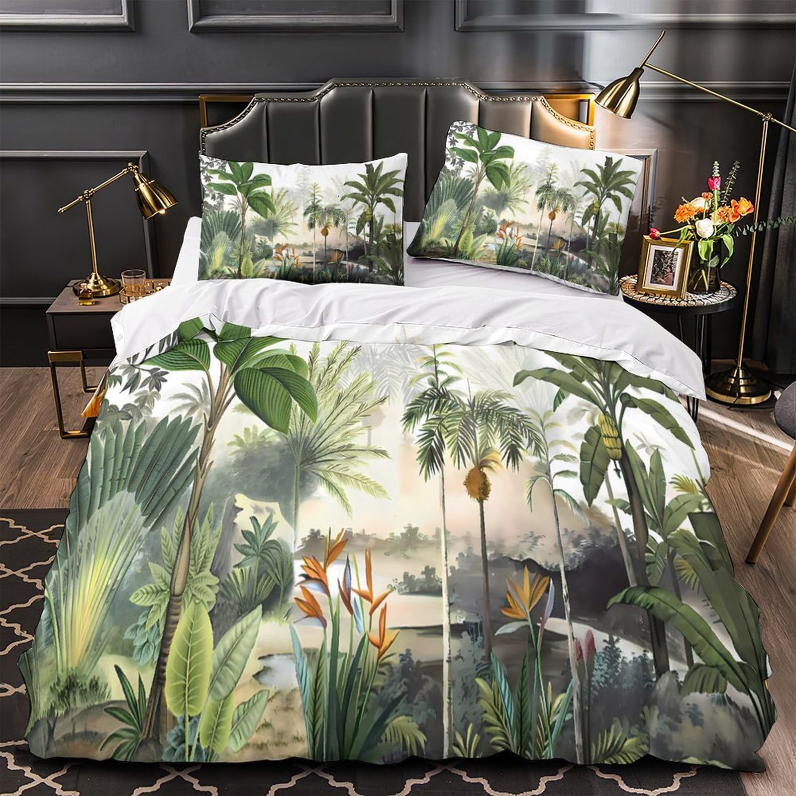 Housse de couette feuilles tropicales hypoallergénique et zip