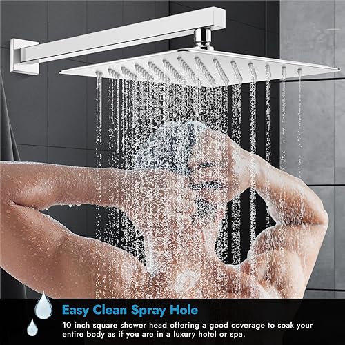 Miniatura 7 de Juego de grifo de ducha de montaje en pared de 10 pulgadas con válvula de rosca macho de latón, sistema de ducha cuadrado de lluvia con una manija,