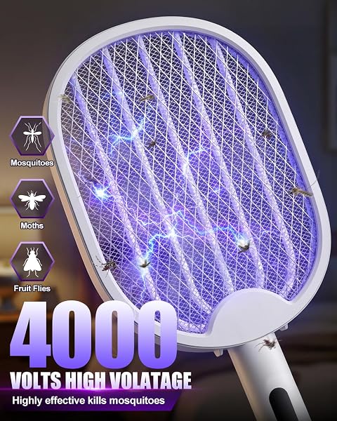 Fly Zapper, Foldable Electric Mosquito Swatter 4000V, 1800mAh Rechargeable Bug Zapper Racket with Auto & Manual Mode, 180° Portable Mosquito Killer, Safe 3-Layer Mesh for Indoor & Outdoor Use - 2