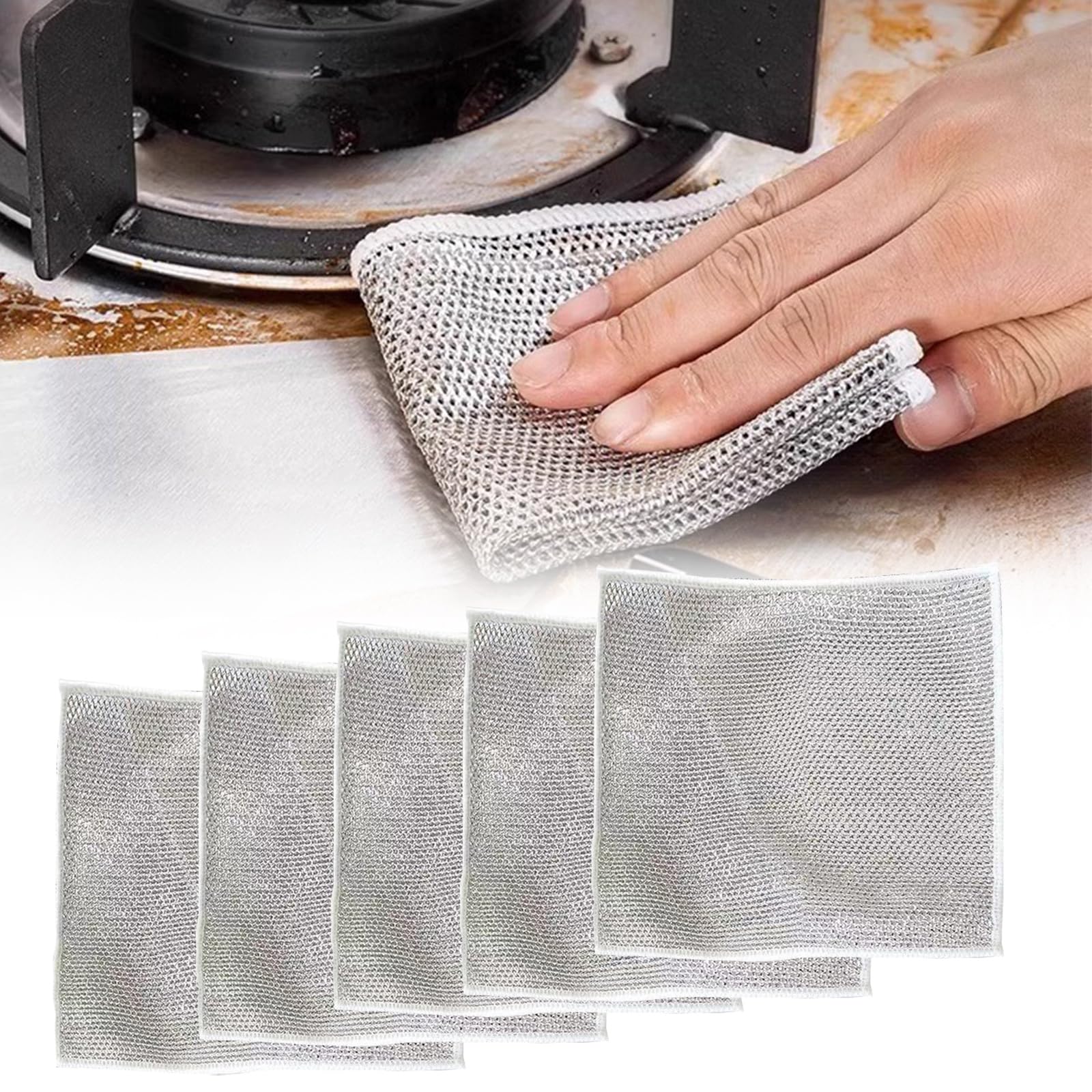 Multipurpose Wire Dishwashing Rags: 2024 Edition Scratch-Resistant Wet & Dry Metal Scrubbing Pads for Ultimate Kitchen Cleaning (5)