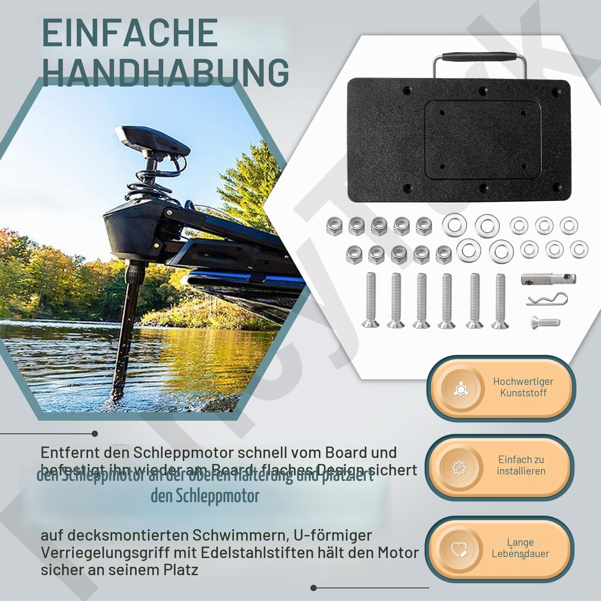 Für Minn Kota 1854021 MKA-21 Schnellspann-Halterung – kompatibel mit Ulterra, Terrova, PowerDrive V2, Deckhand 40, Riptide ST/SP – Schwarz, Trolling Motor Montagehalterung