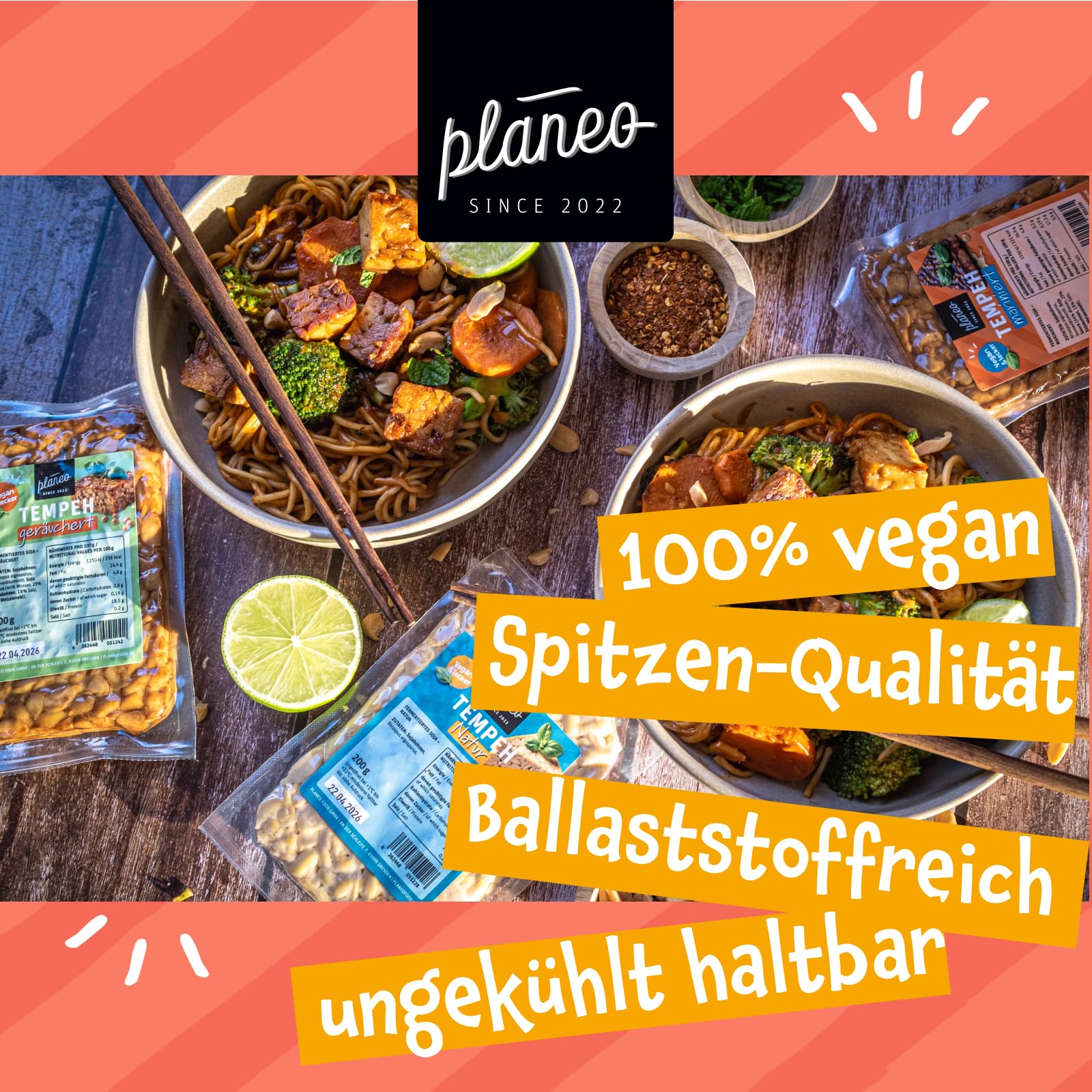 Planeo Tempeh MIX - 2x200g Natur, 2x200g Geräuchert, 2x200g Mariniert - Beste Qualität - Lange, ungekühlt haltbar - Soja aus der EU - Planeo (6 x 200g)