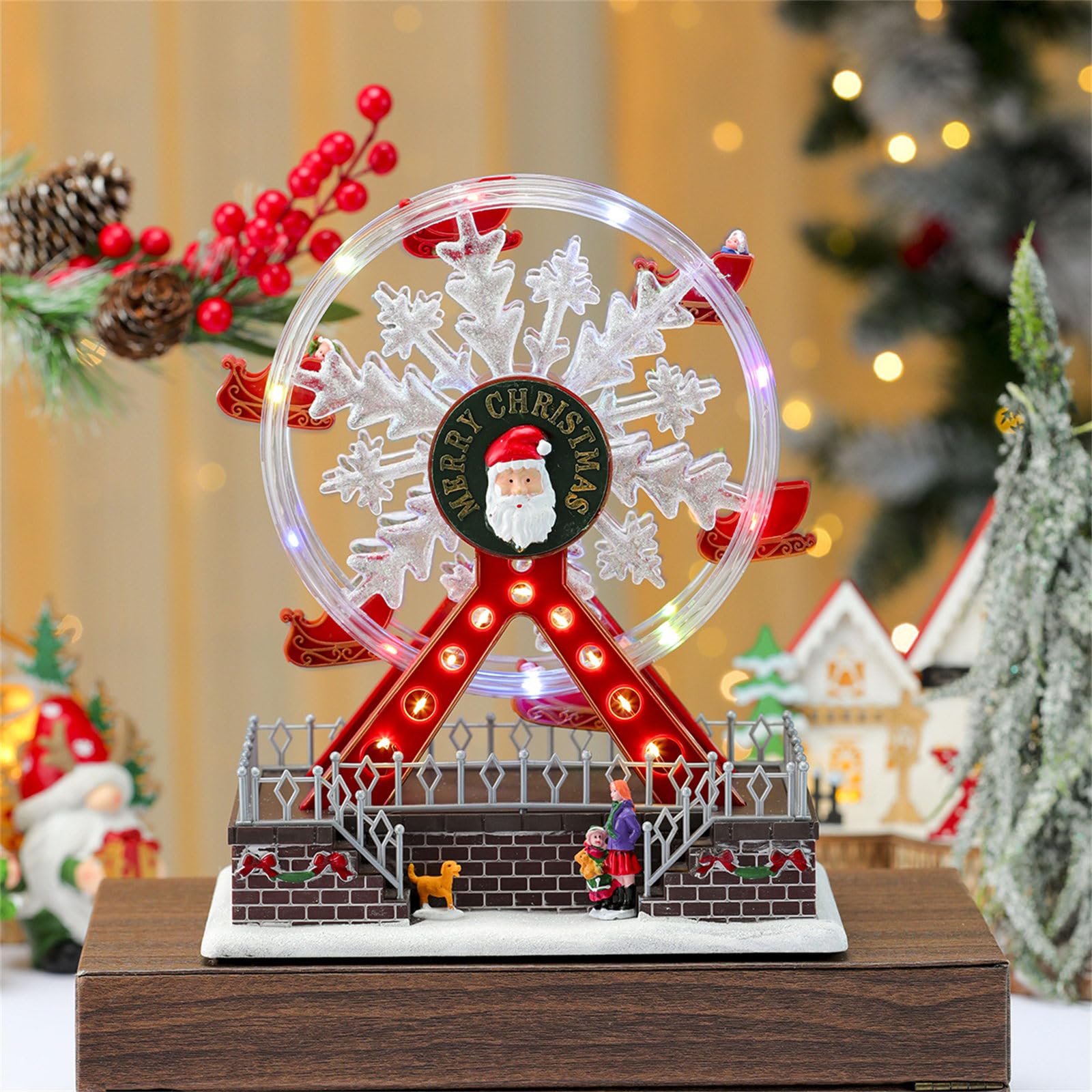 Muzyczna obrotowa Skywheel dekoracyjna pozytywka 360 stopni światła LED zasilacz USB dla dzieci Boże Narodzenie Skywheel pozytywka