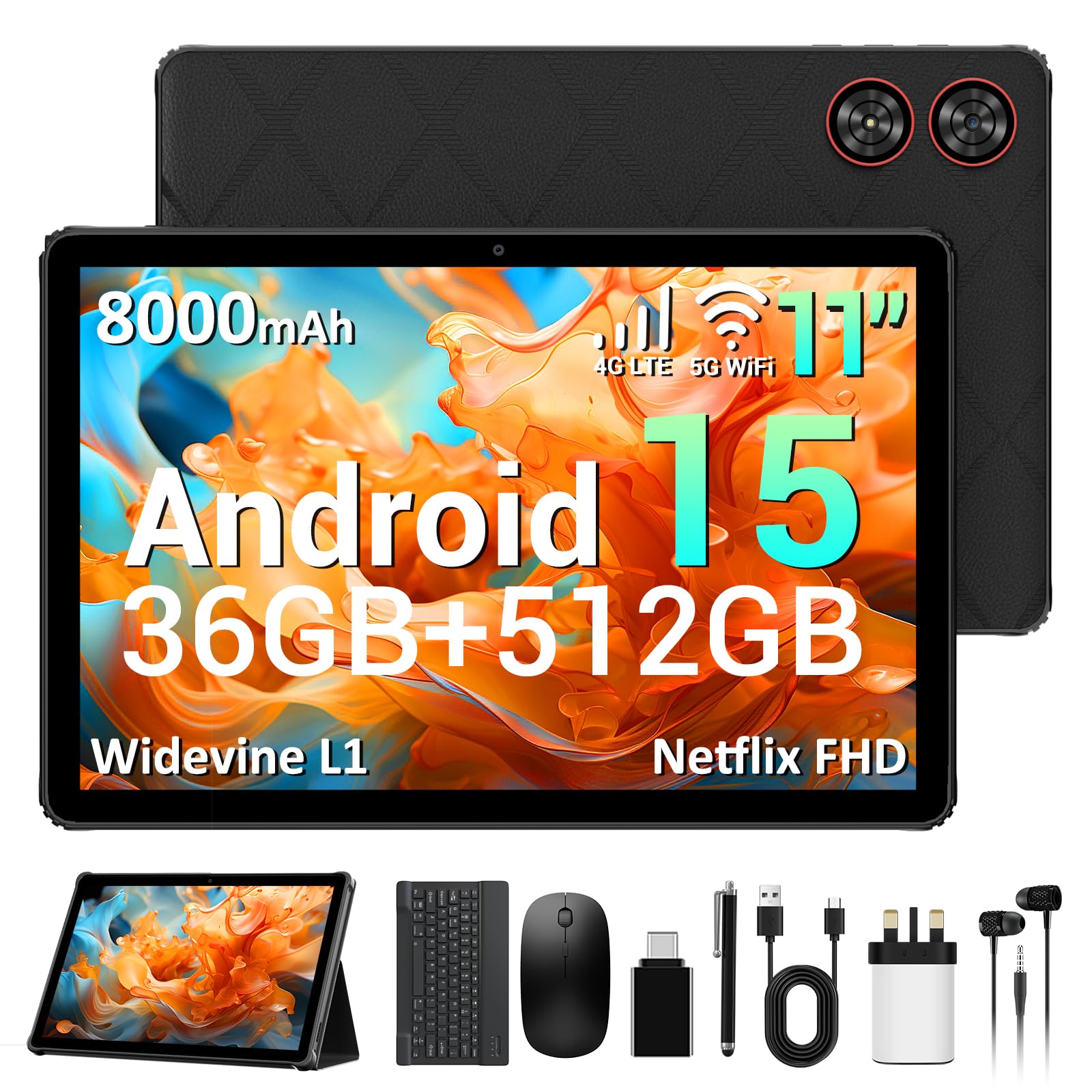 AXETOP Android 15 Tablet, 11 Inch Tablet with Sim Card Slot, 36GB+