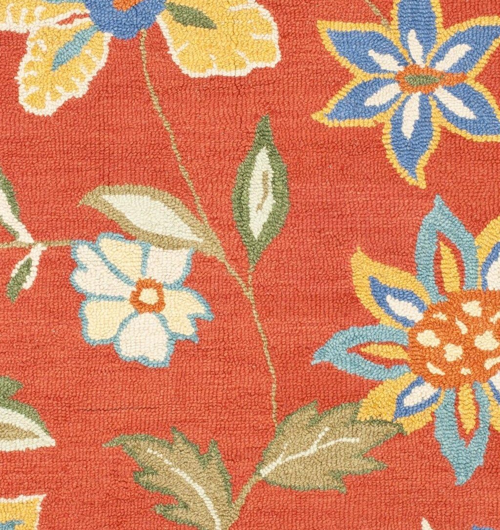 Handmade Blue Floral Wool Square Area Rug