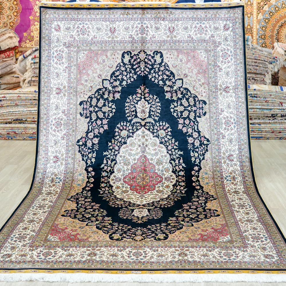 Yuchen Carpet Oriental Silk Rug 6x9 Red Hand Woven Traditional Vintage Luxury Silk Area Rug for Living Room