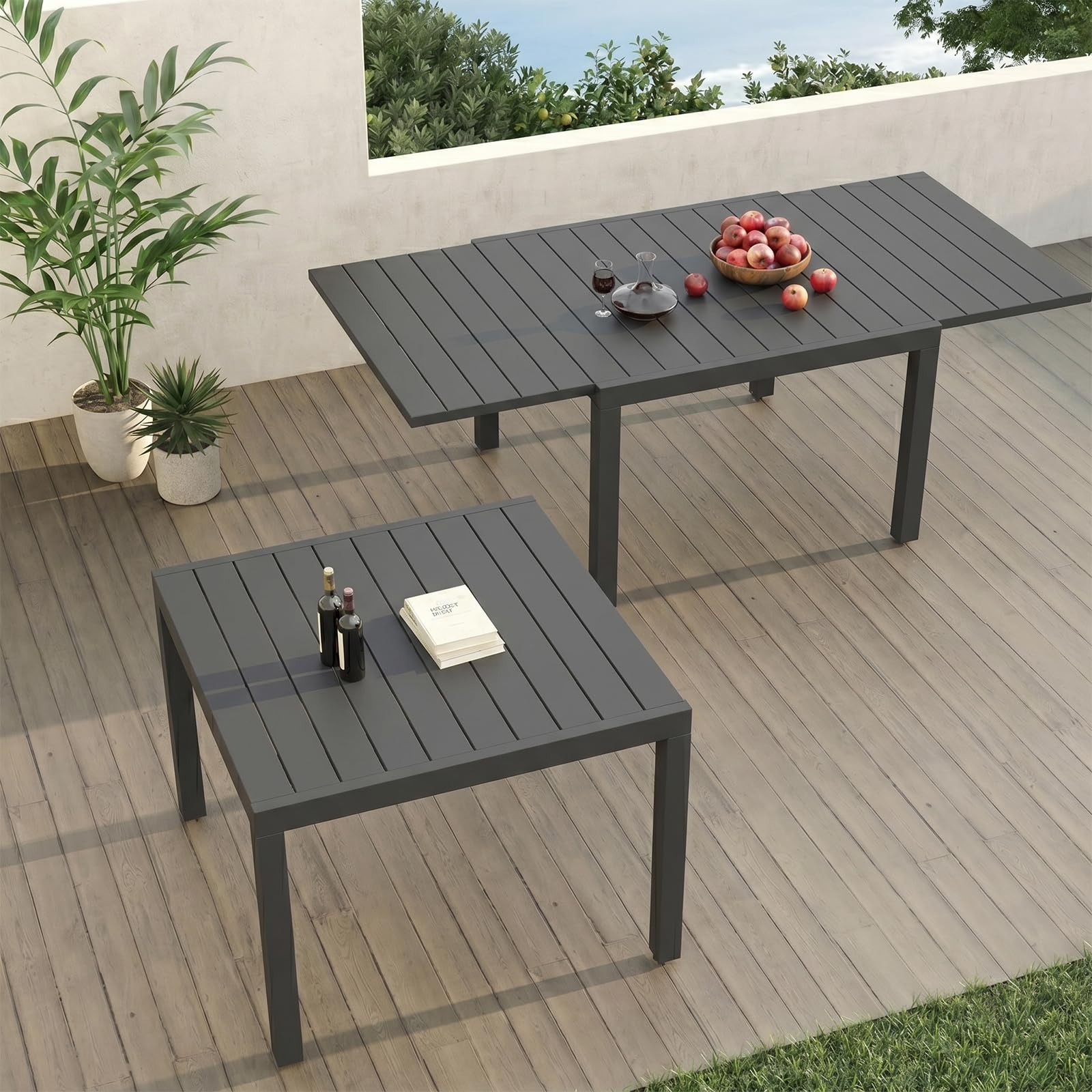 TRIUMPHKEY Gartentisch Ausziehbar, Gartentisch Wetterfest mit Aluminium, 80/160 x 75cm Esstisch Ausziehbar für 4-6 Personen, Geeignet als Gartentisch Partytisch Balkontisch, Dunkelgrau