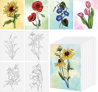 8 Pack 8x10 Inches Flowers Theme Pre Drawn Canvas to Paint, Pre Printed Canvas for Ladies Sip and Paint Party Favor, Pre Sketched Canvas for Painting for Adults