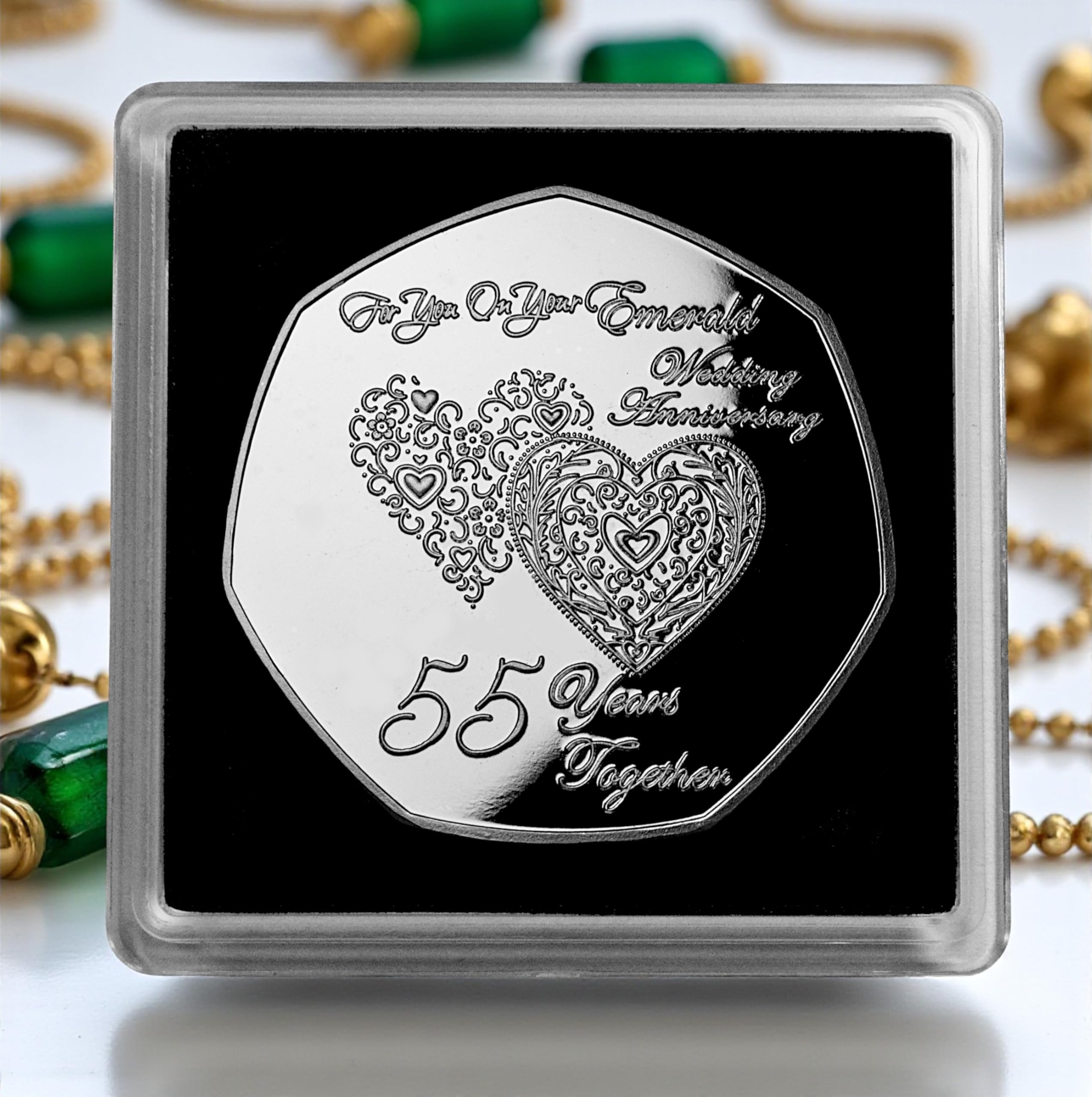 The Commemorative Coin Company Silver On Your 55Th Emerald Wedding Anniversary Commemorative In Gift Case. 55 Years Together Token/Love Gift/Present For Couple Husband/Wife
