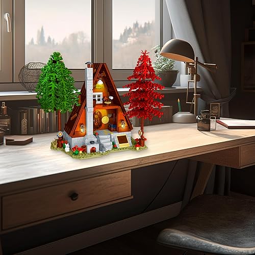 Miniatura 5 de MOC - Juego de construcción de cabaña de madera con luces LED, MOC Villa Chalet Construcción, Kit de construcción de casa de cabaña con iluminación