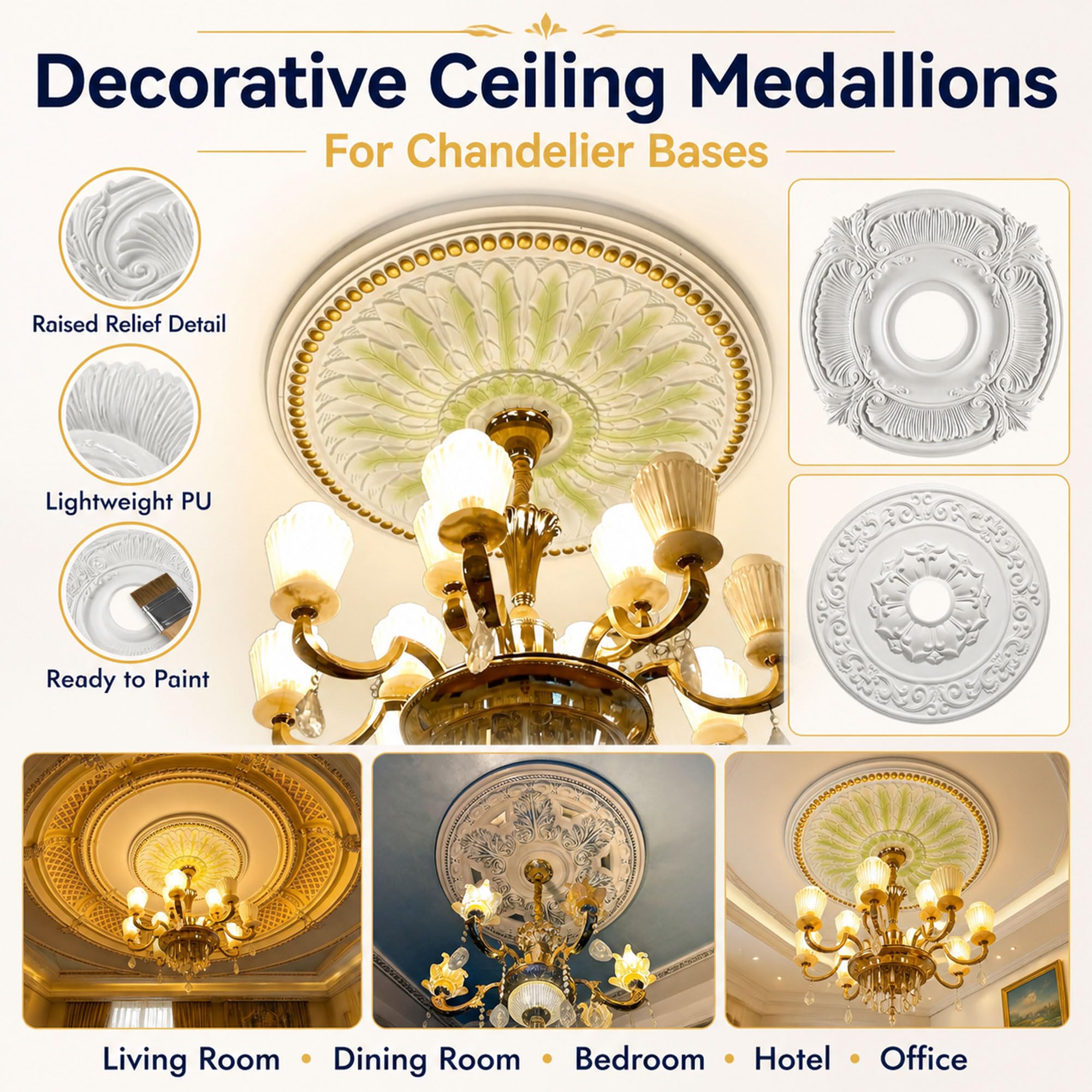 Rosone Decorativo per Soffitto,Rosone Lampadario Soffitto,Medaglione per Ventilatore da soffitto,Piastra Copertura Decorativa,Leggero,Stile Europeo,per lampadari,ventilatori a soffitto