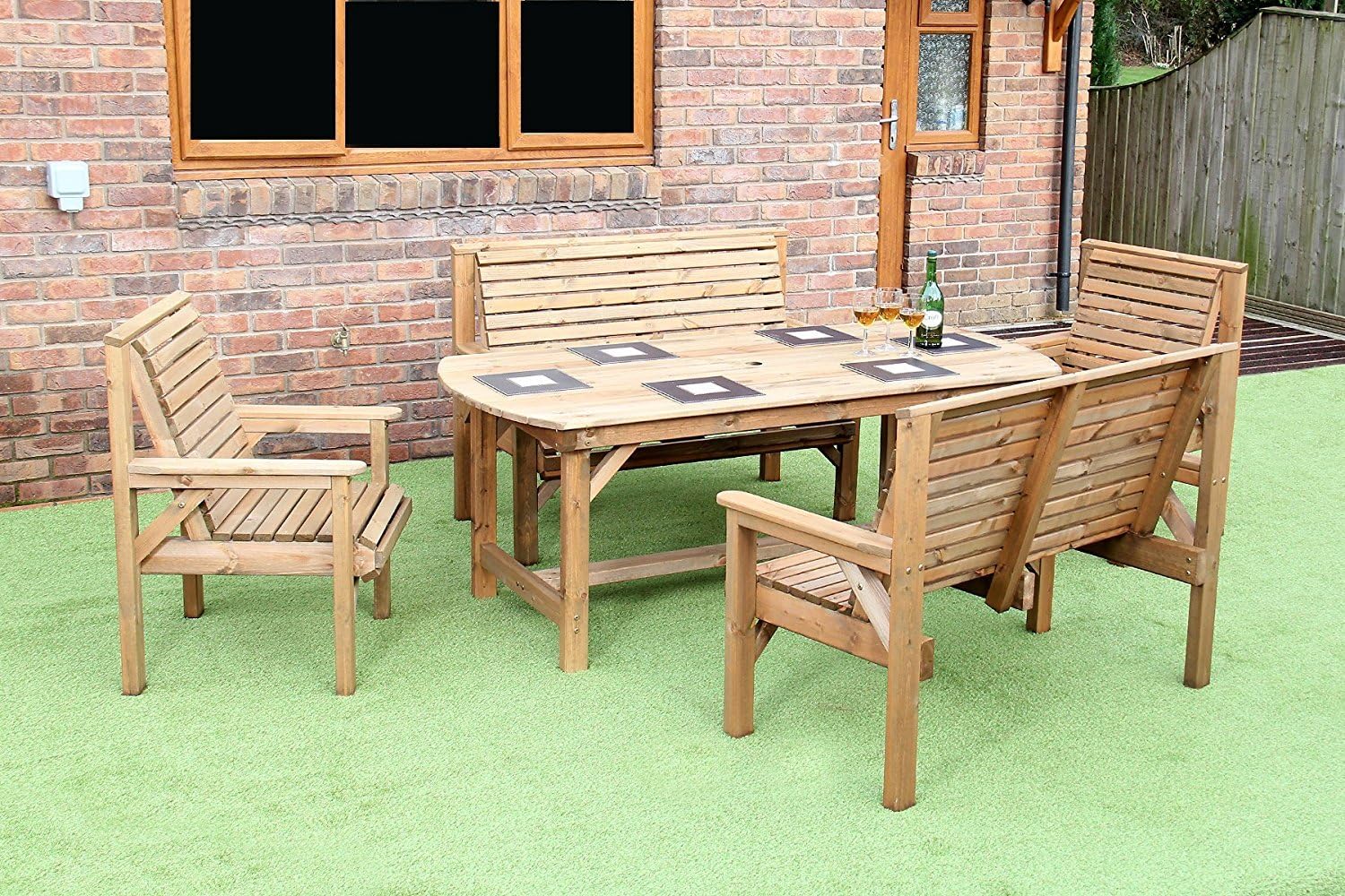 WOODEN GARDEN FURNITURE PATIO GARDEN SET 6FT TABLE 2 BENCHES AND 2