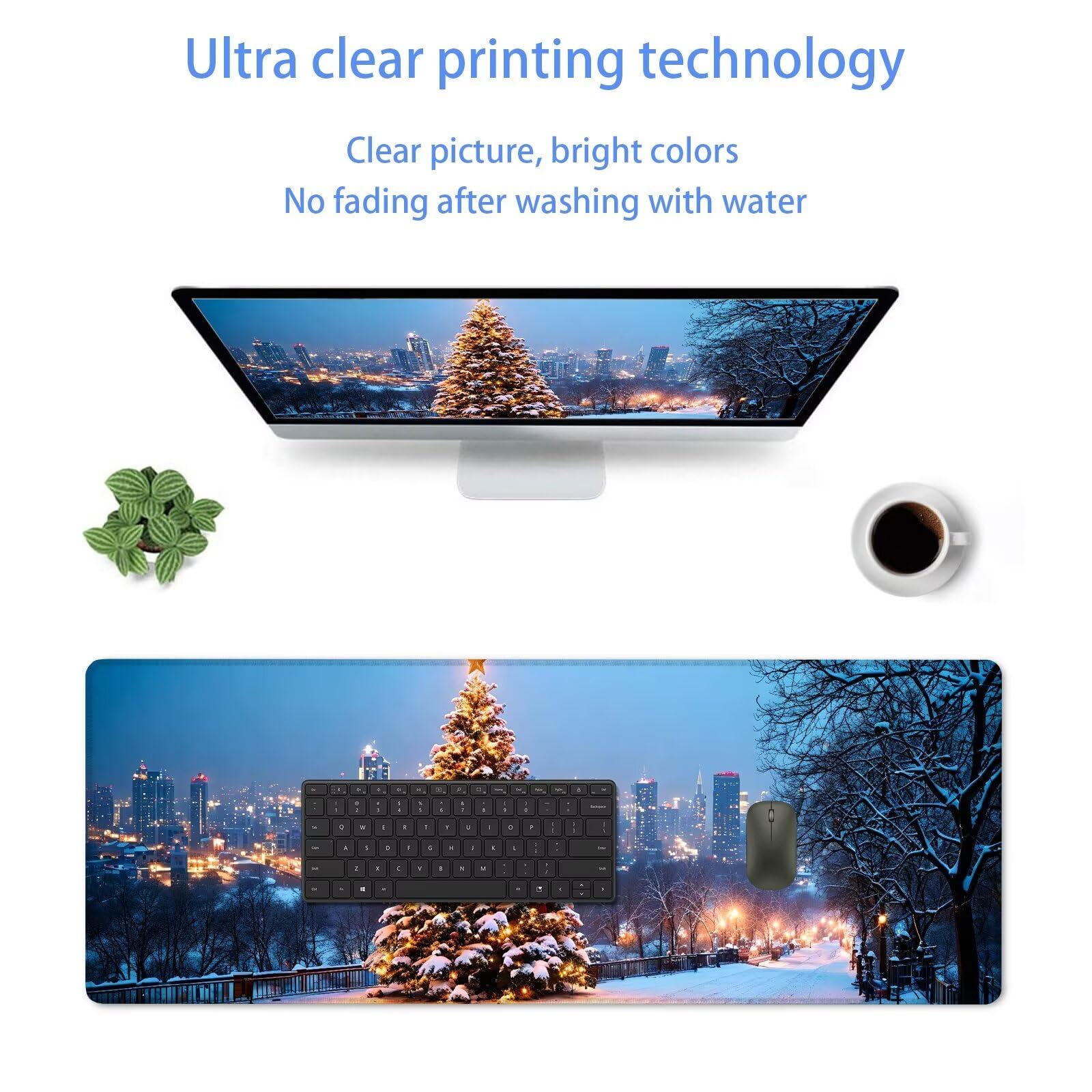 Albero di Natale Tappetino Mouse Gaming,Tappetino Mouse XXL 1200 x 500 mm,Tappetino Mouse Paesaggio,Mouse Pad con Base Antiscivolo,Bordi Cuciti Mousepad,Tappetino Mouse Gaming di Alta Precisione S-505