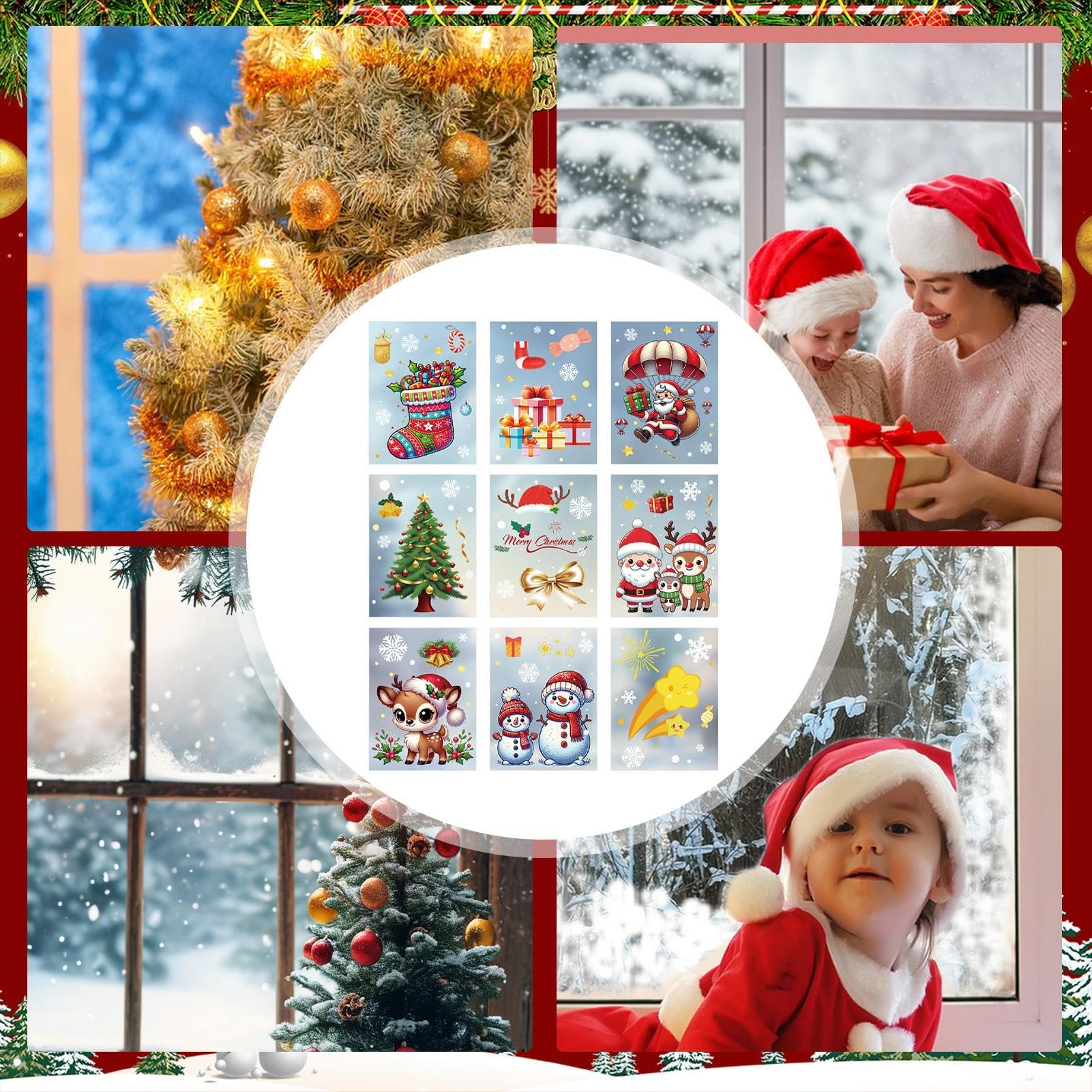 Decorazioni per decalcomanie natalizie, decorazioni natalizie per finestre - Decalcomanie natalizie riutilizzabili da 9 fogli - Decorazione adesiva per finestra riutilizzabile da 9 fogli per porta, ba