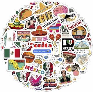 BulbaCraft 100Pcs Mexico Stickers, Mexican Stickers for Water Bottle and Laptop - Mexico Party Supplies & Decorations, Waterproof Vinyl Decals, Mexican Flag and Culture Decals, Gifts for Women & Men