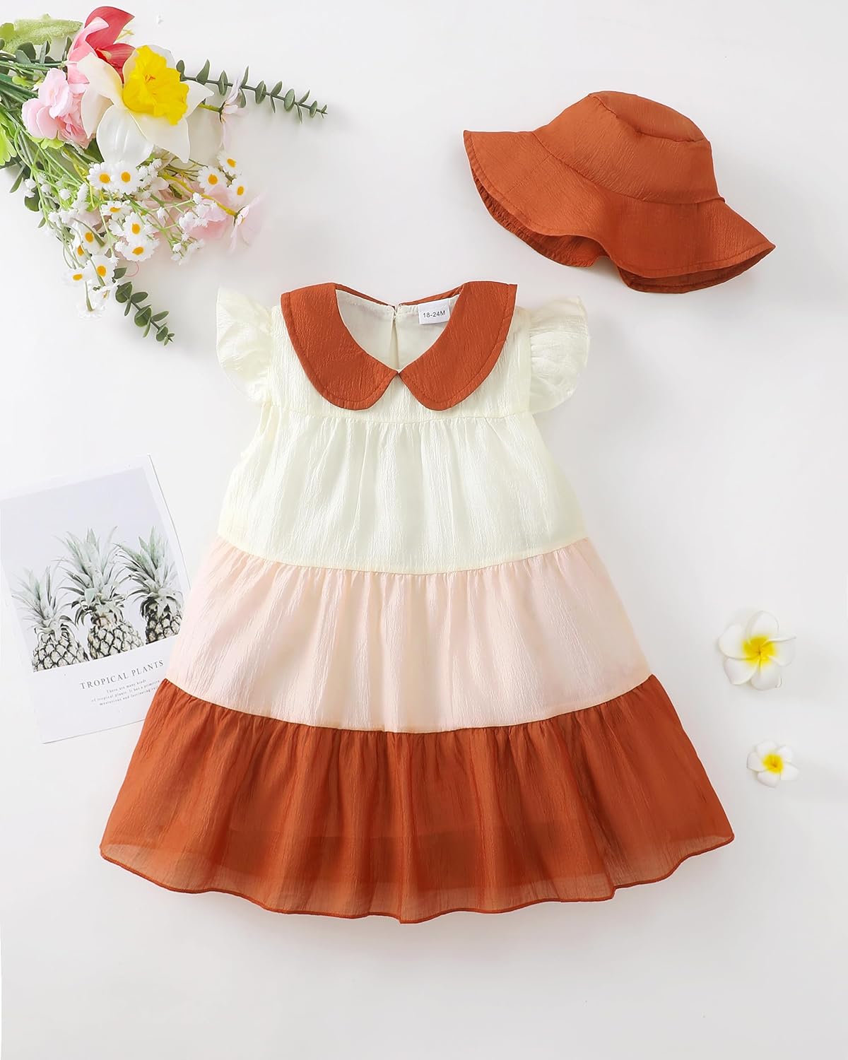 Renotemy Infant Baby Girl Dresses Toddler Girl Clothes Summer Cotton Linen Boho Smocked Sundress Gift for Girls with Hat - Image 3