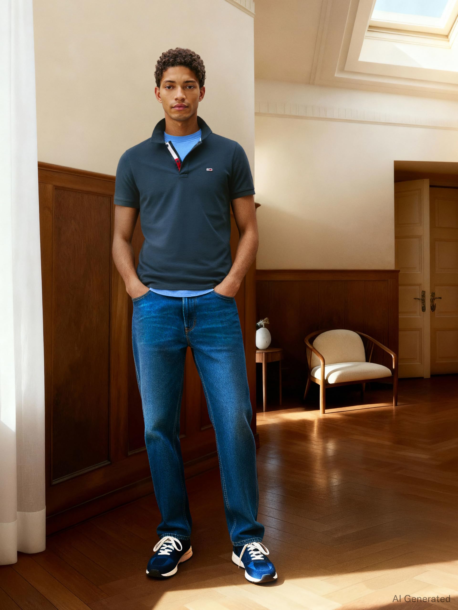 Tommy Jeans Polo Slim Placket pol Niebieski
